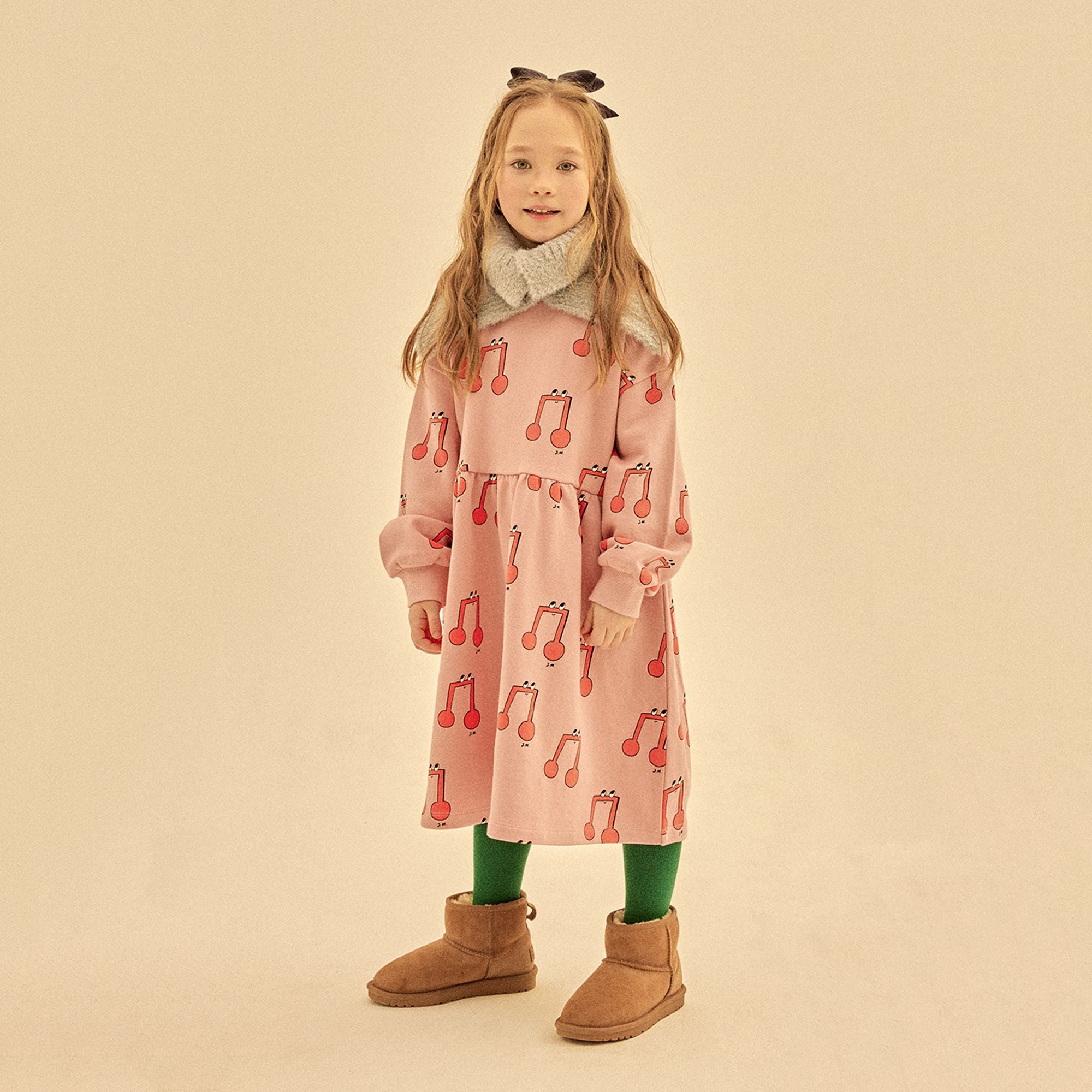 Girls Pink Printed Cotton Dress