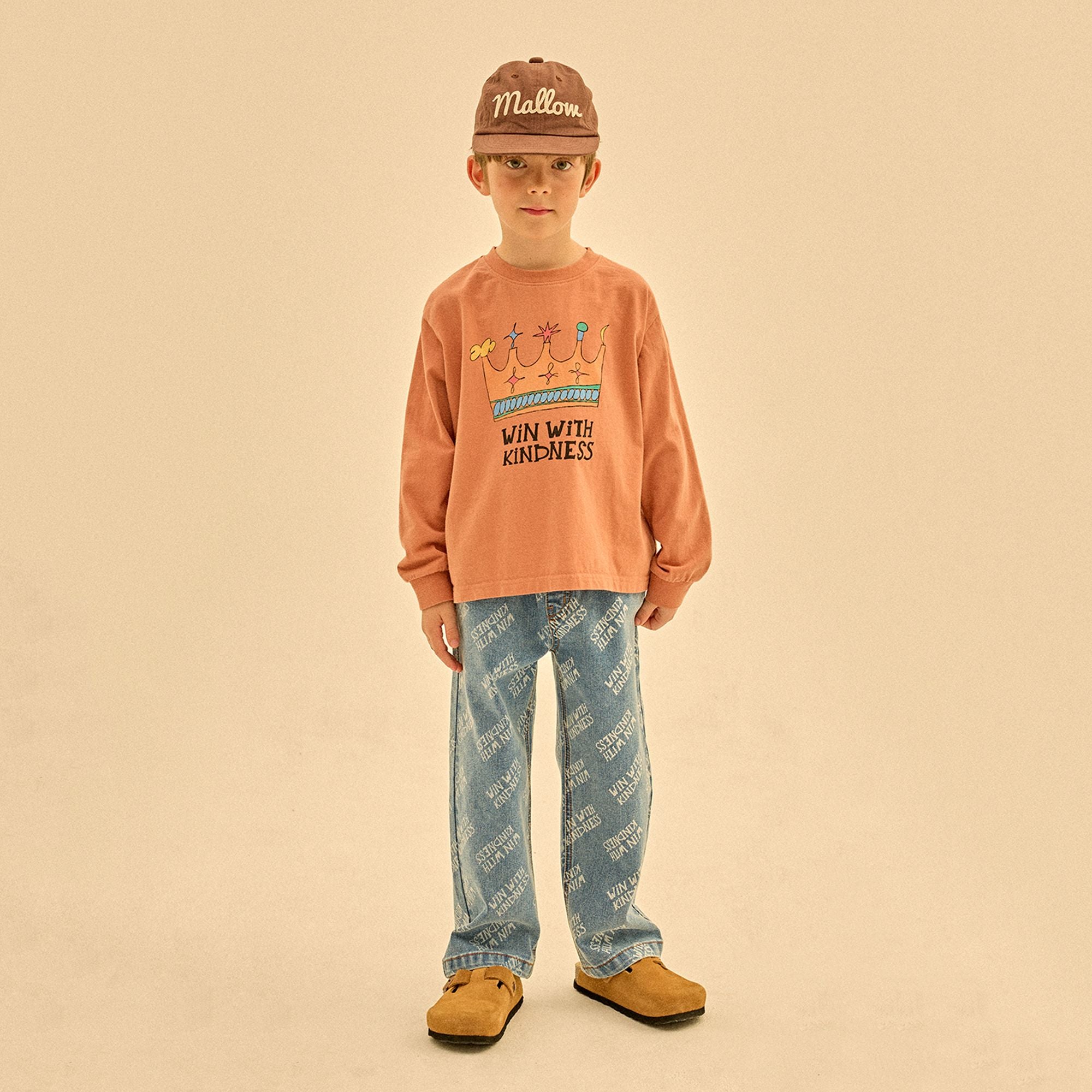 Boys & Girls Light Brown Printed Cotton T-Shirt