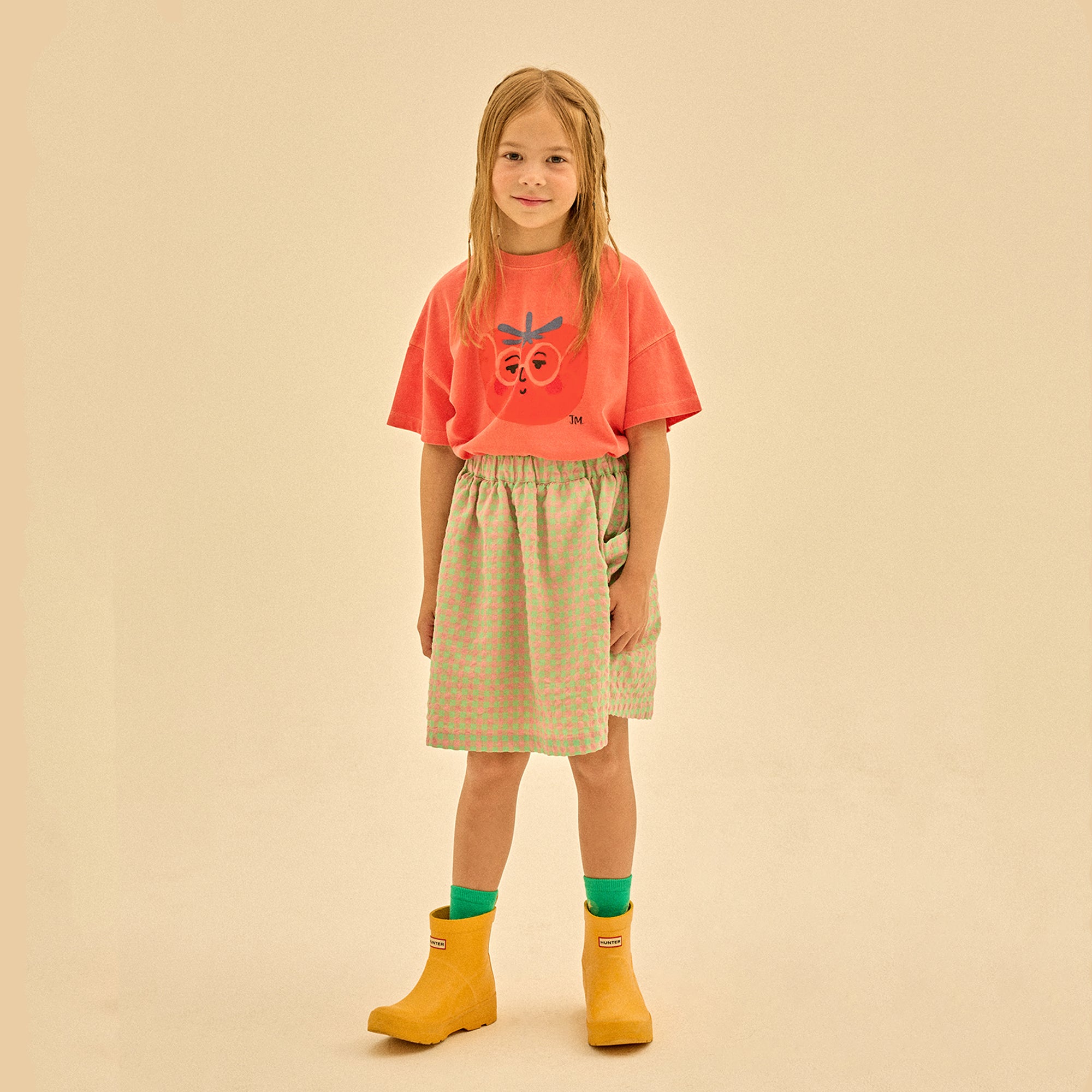 Girls Green Check Cotton Skirt
