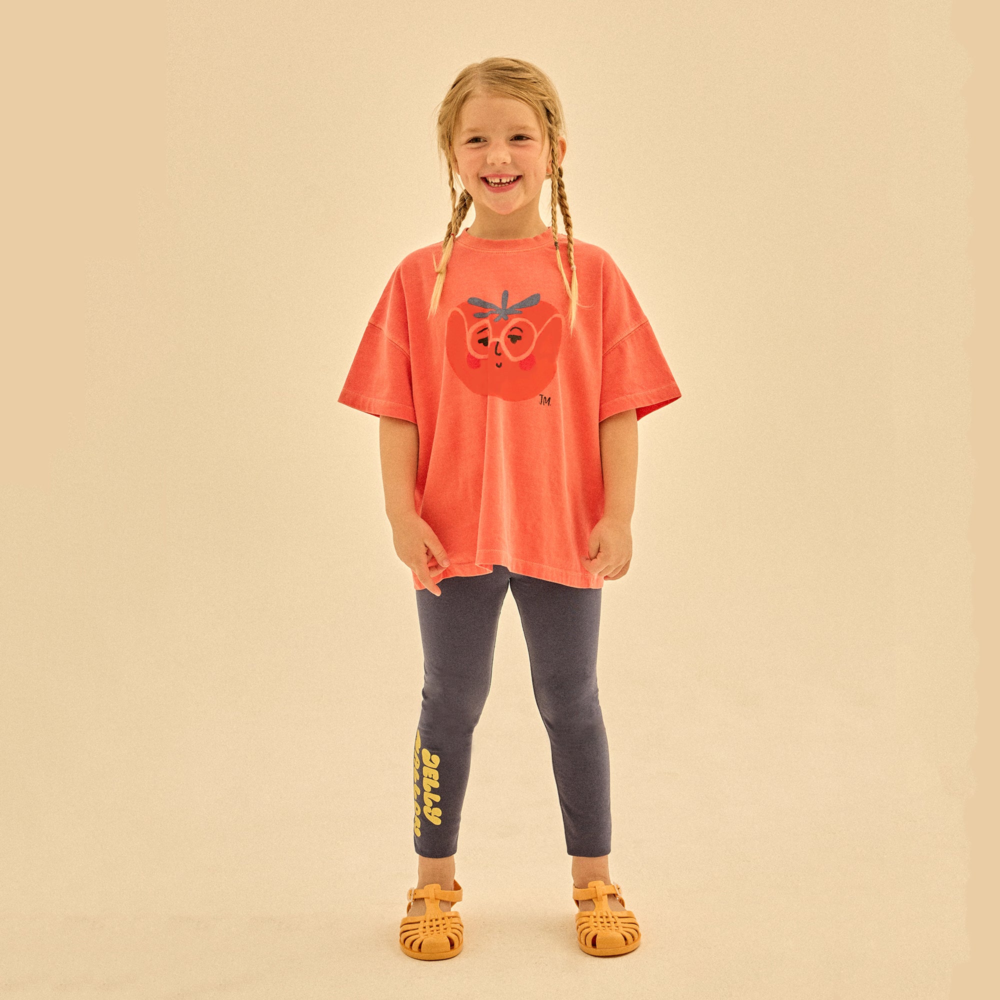 Girls Orange Printed Cotton T-Shirt