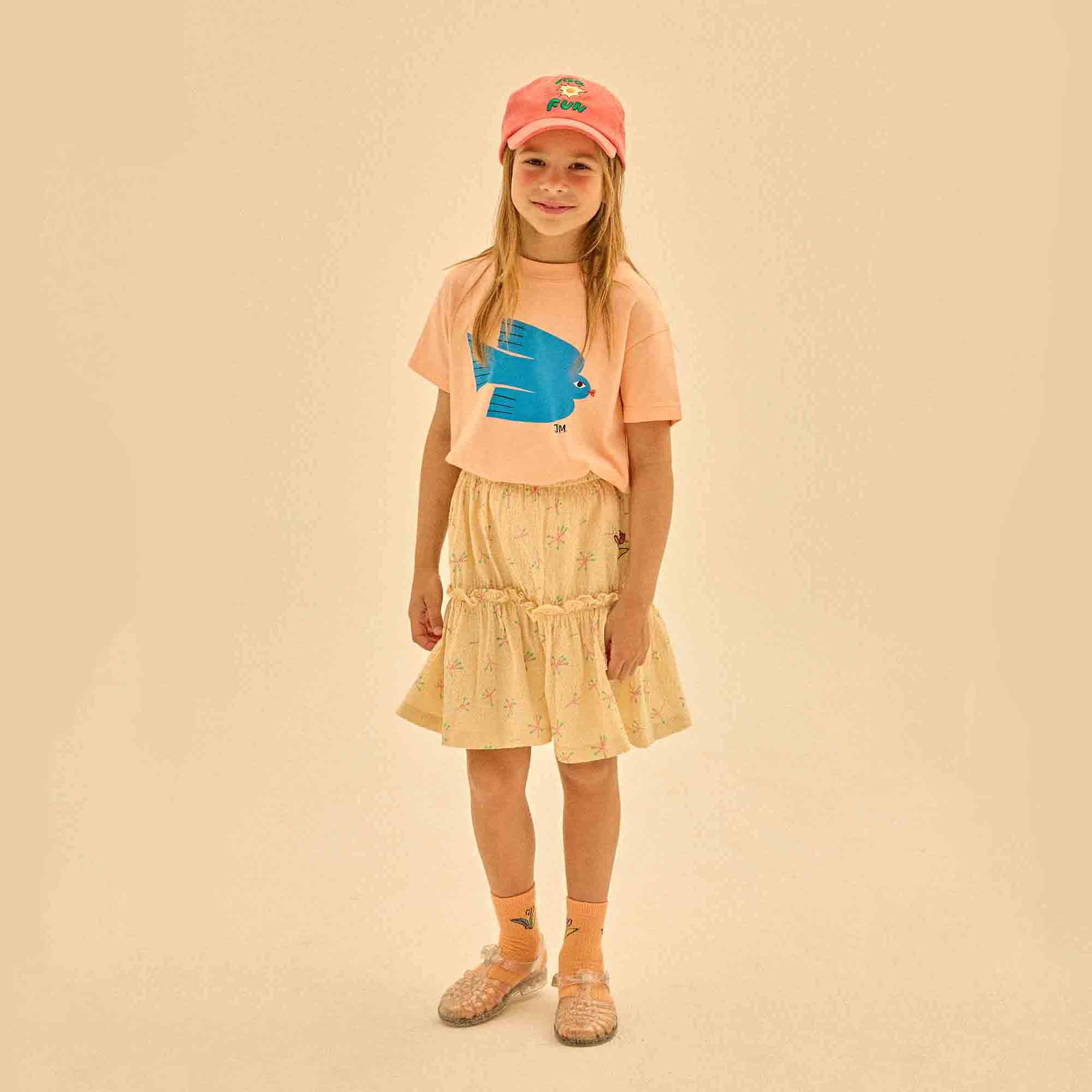 Girls Cream Floral Cotton Skirt