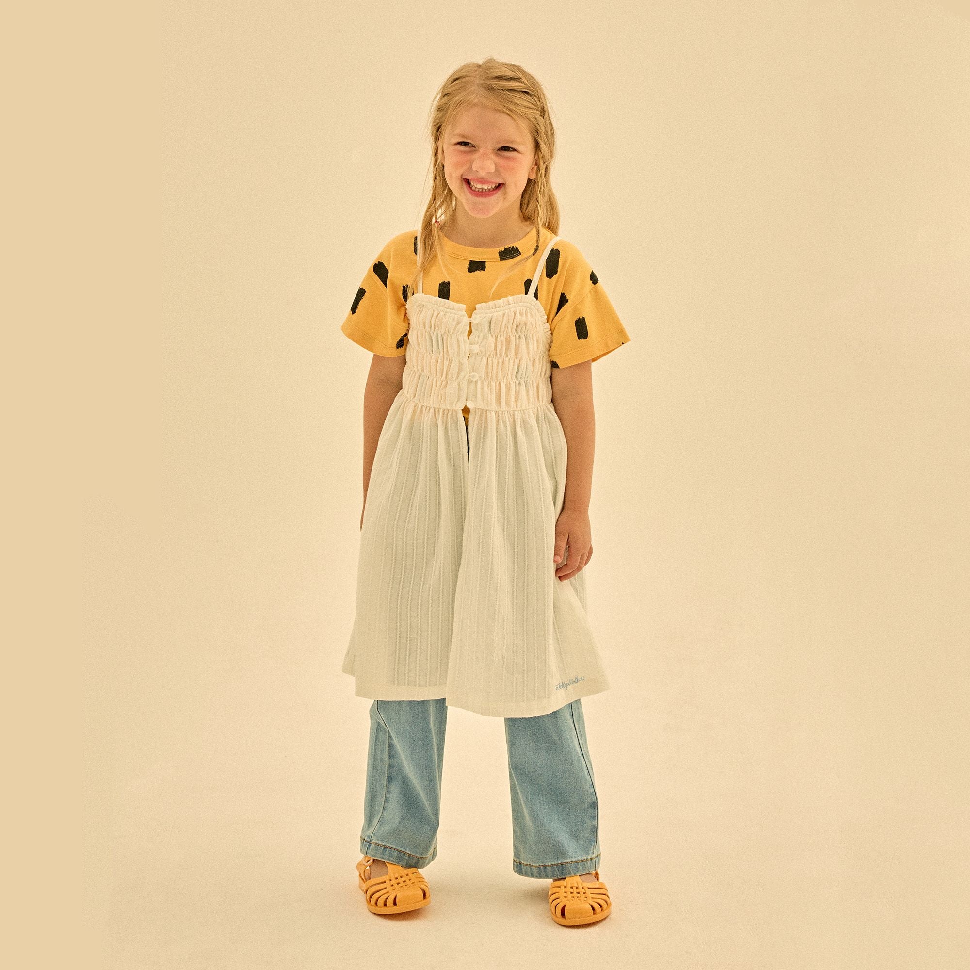 Girls Ivory Cotton Strap Dress