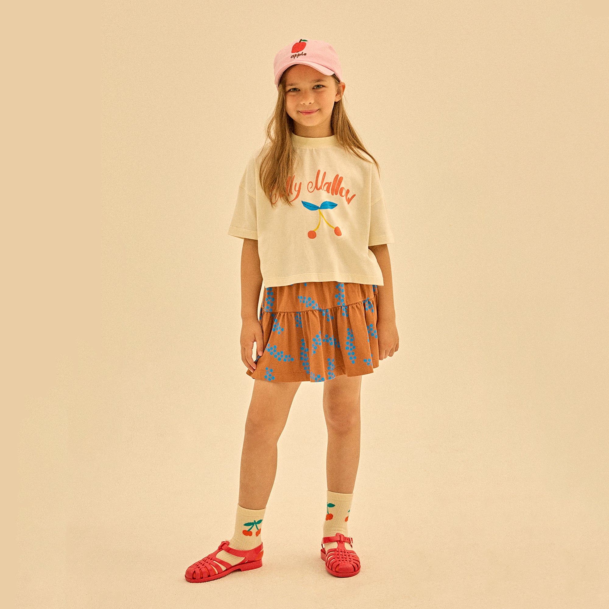 Girls Brown Printed Cotton Skirt