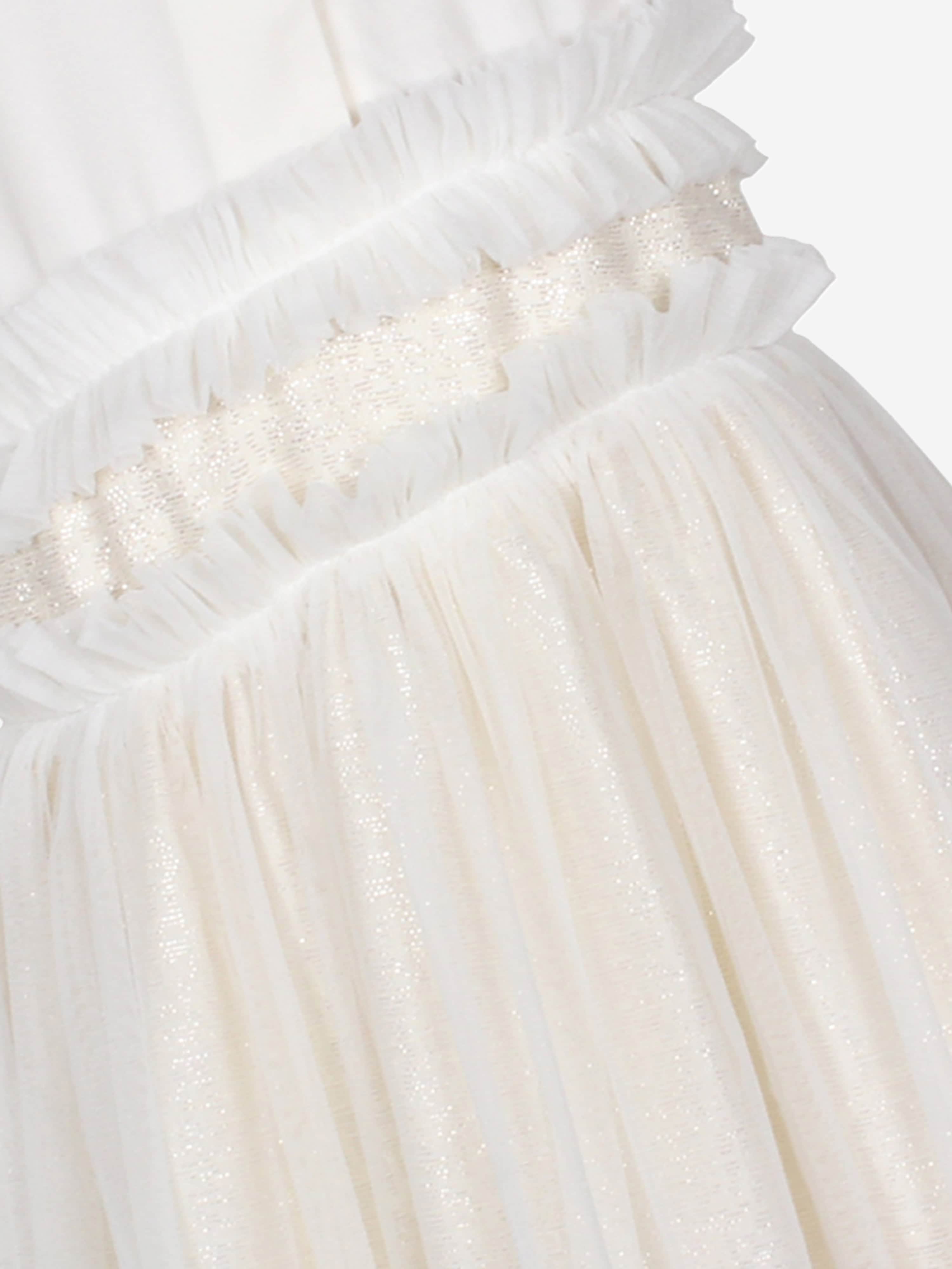 Jessie And James Girls Jacquard Sparkle Shirt Dress in White