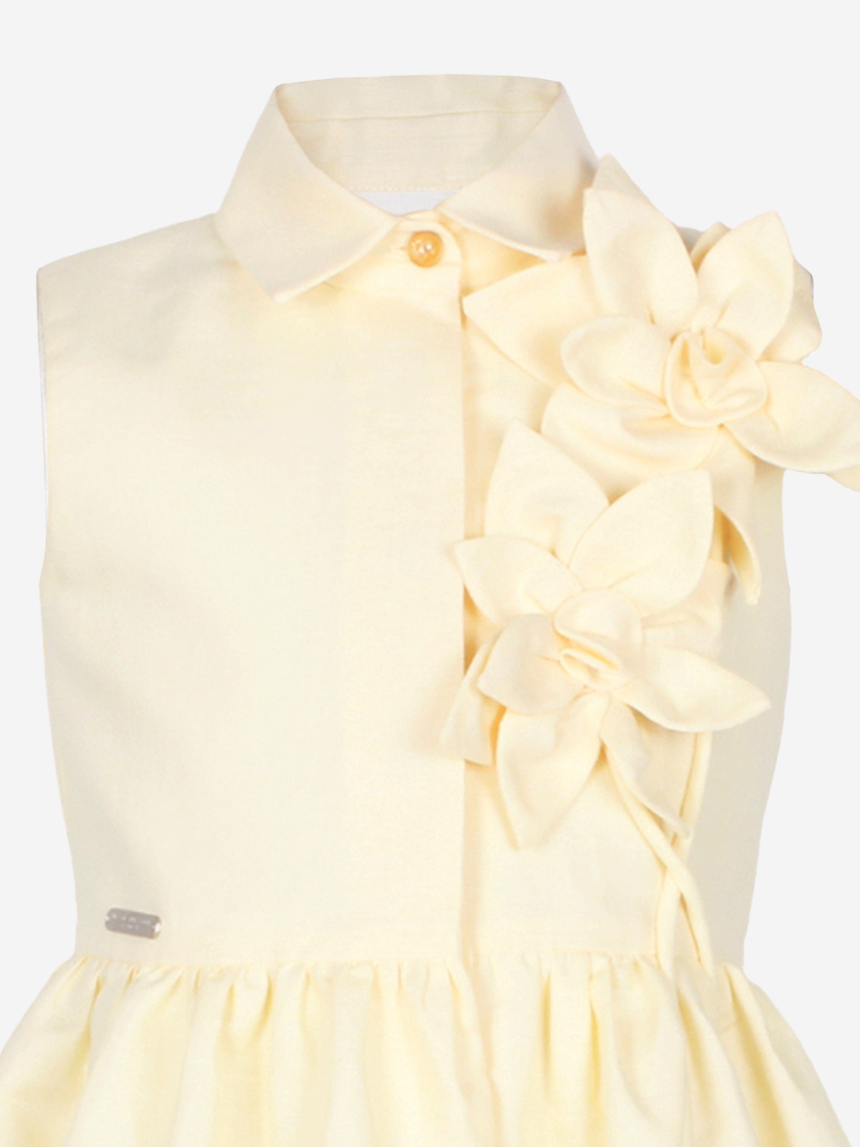 Jessie And James Girls Evergreen Flower Dress in Yellow