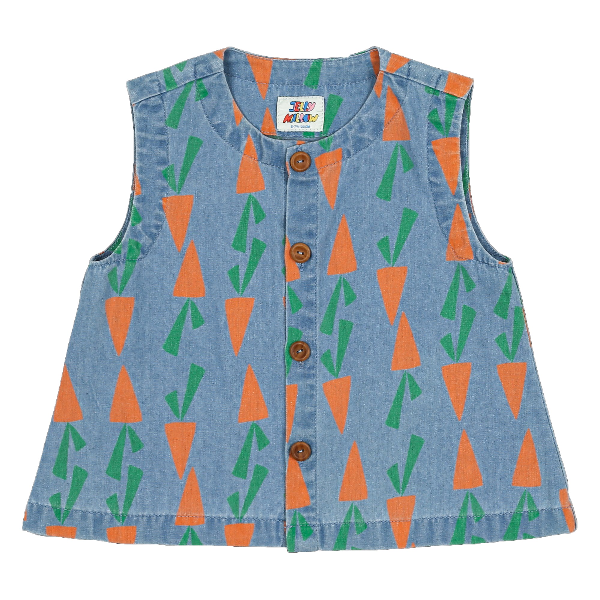 Girls Blue Carrot Printed Denim Vest