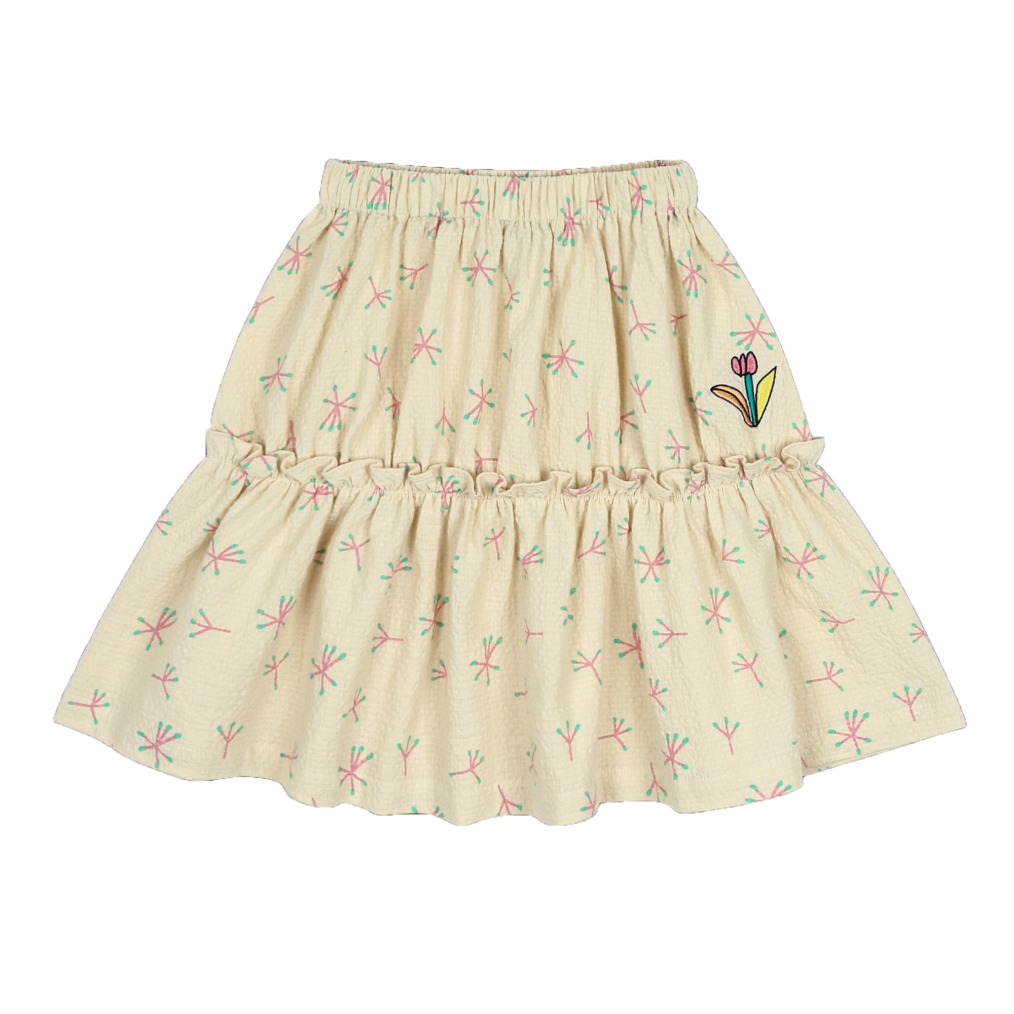 Girls Cream Floral Cotton Skirt