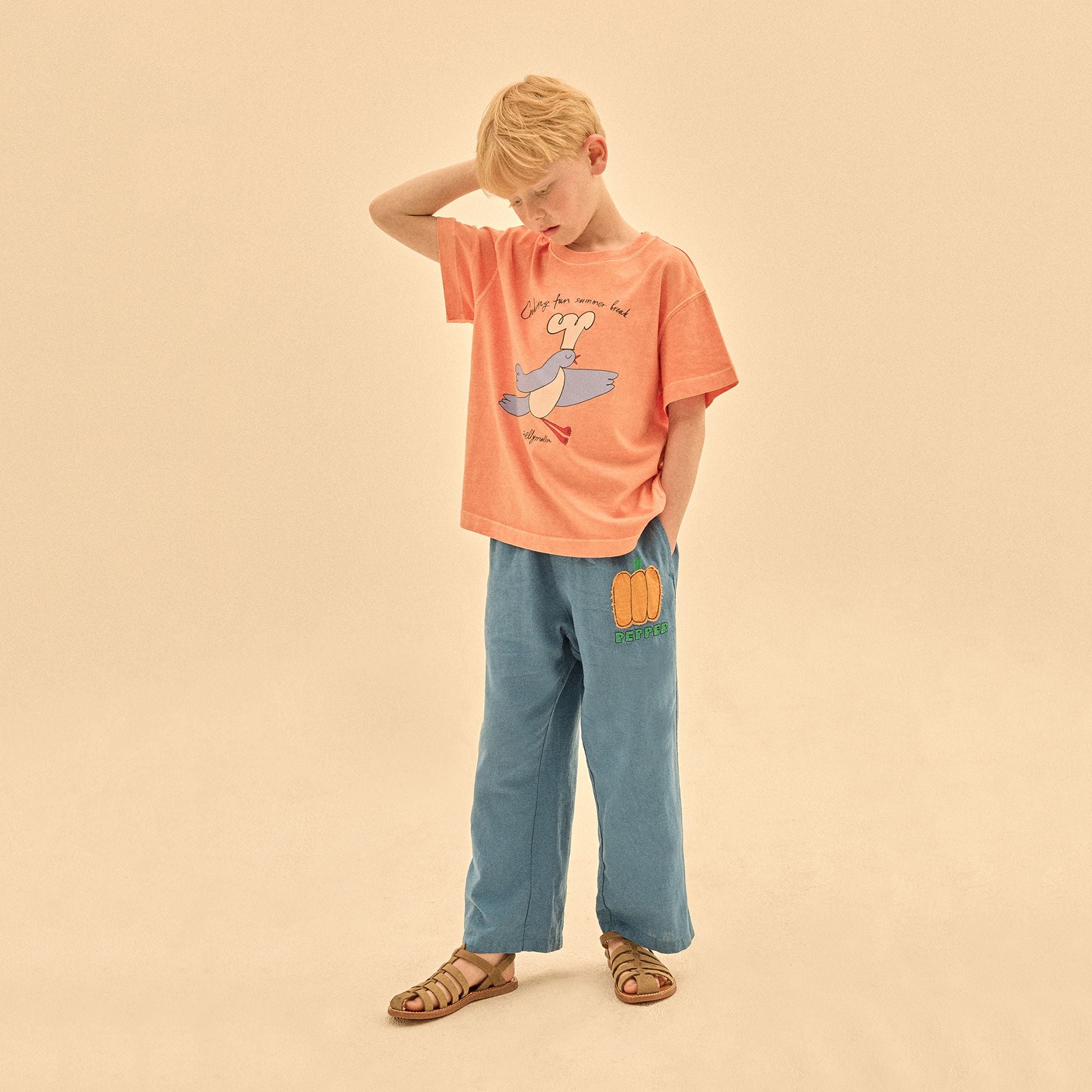 Boys & Girls Orange Printed Cotton T-Shirt
