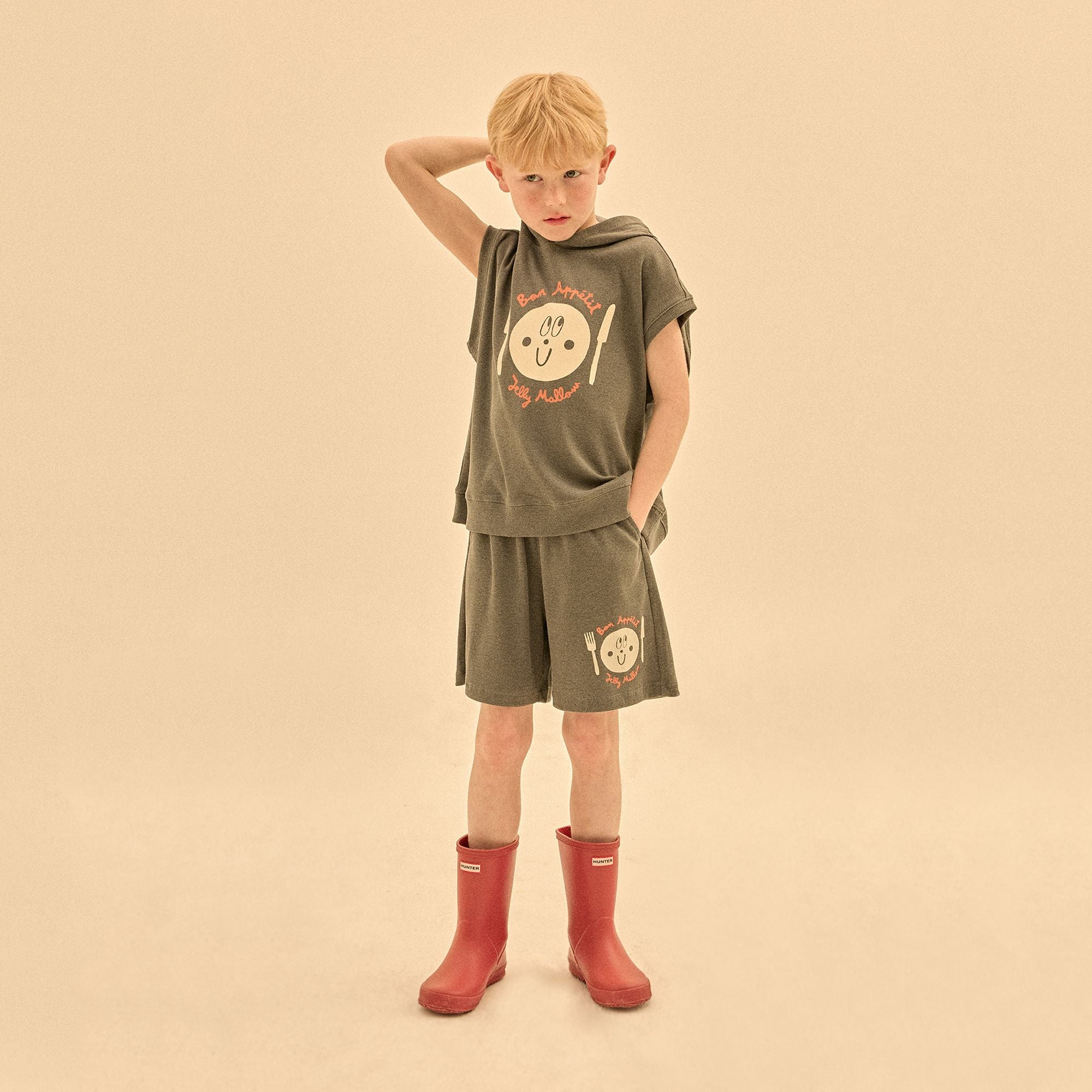Boys & Girls Charcoal Cotton Hooded T-Shirt