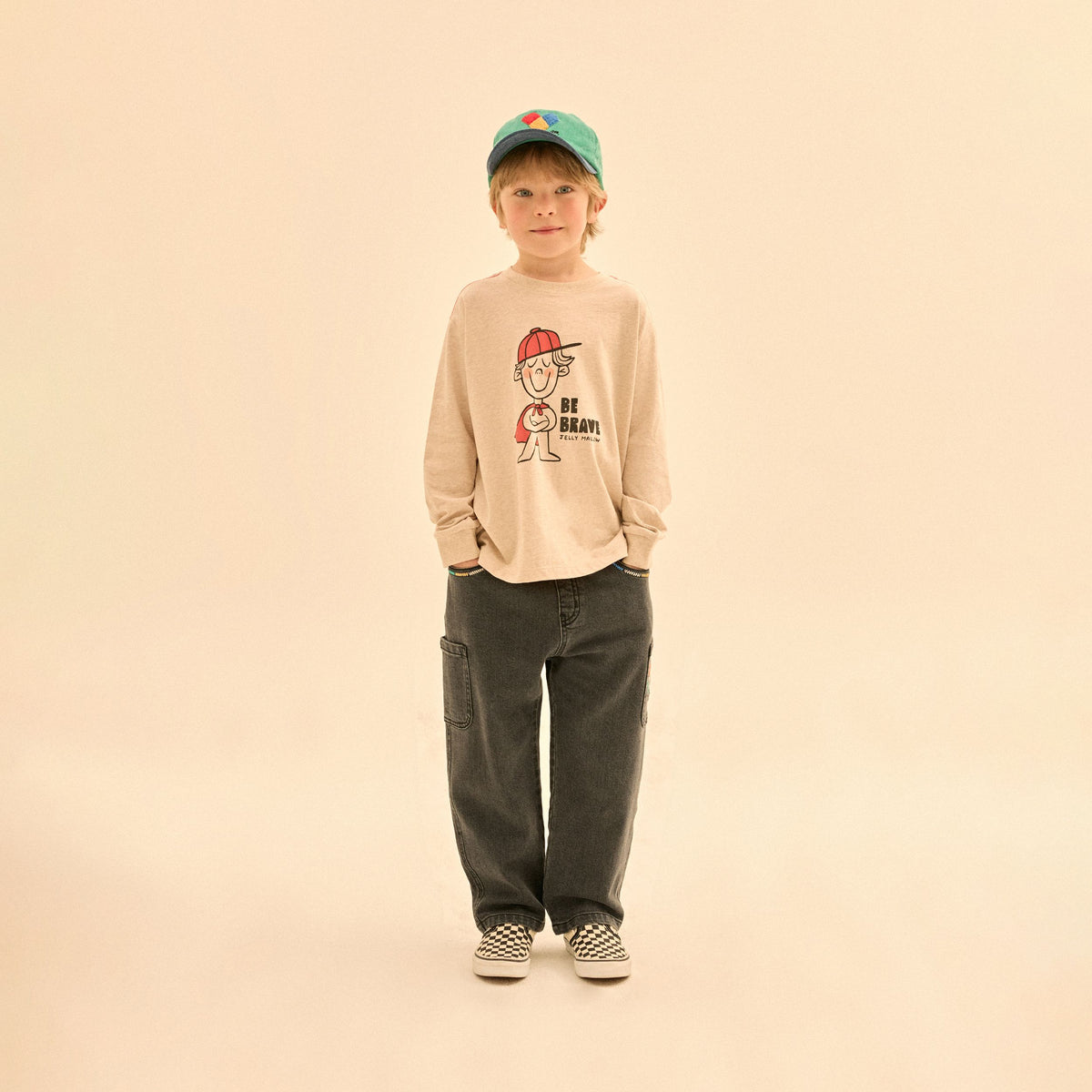 Boys & Girls Oatmeal Printed Cotton Long Sleeves T-Shirt
