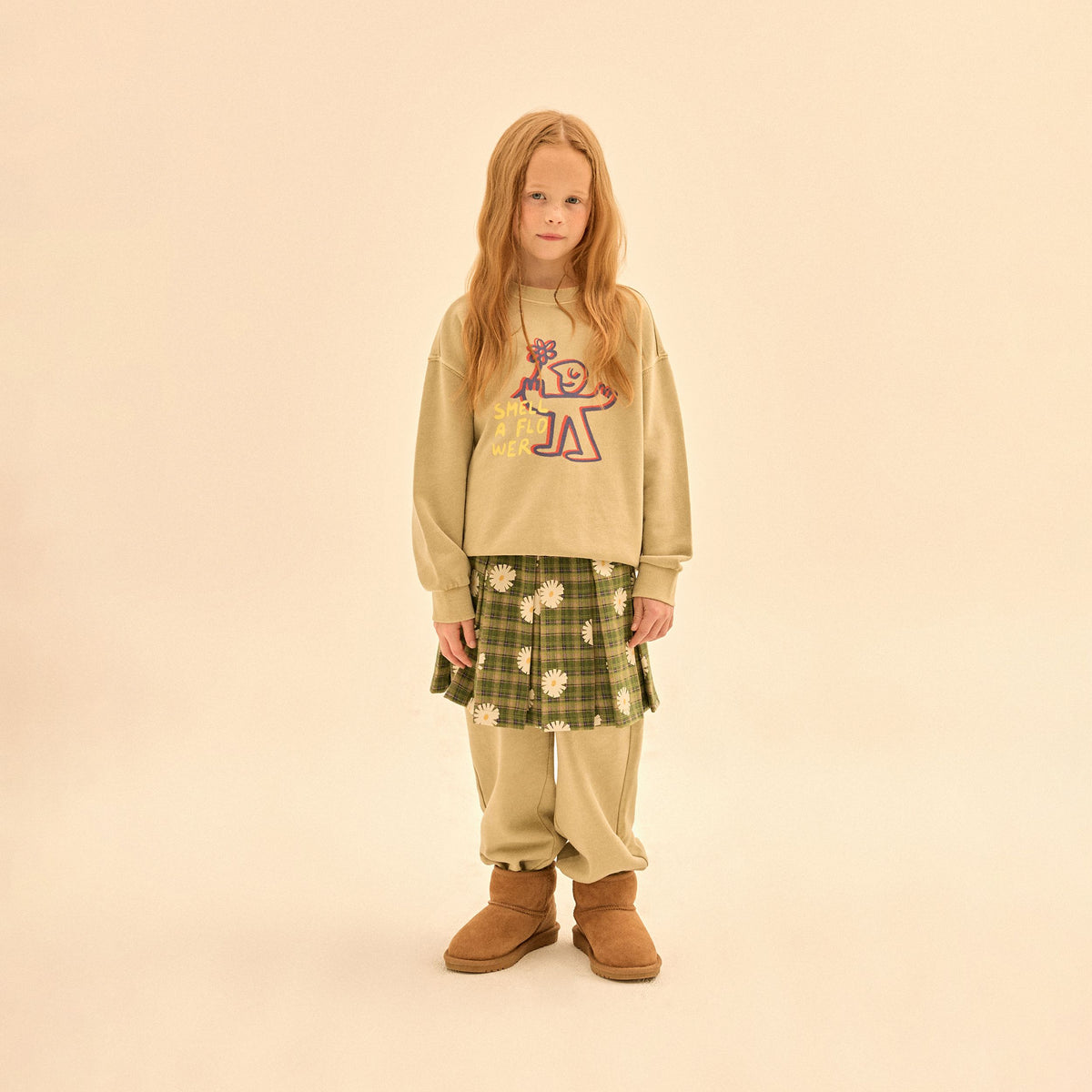 Boys & Girls Light Khaki Printed Cotton Sweatshirt