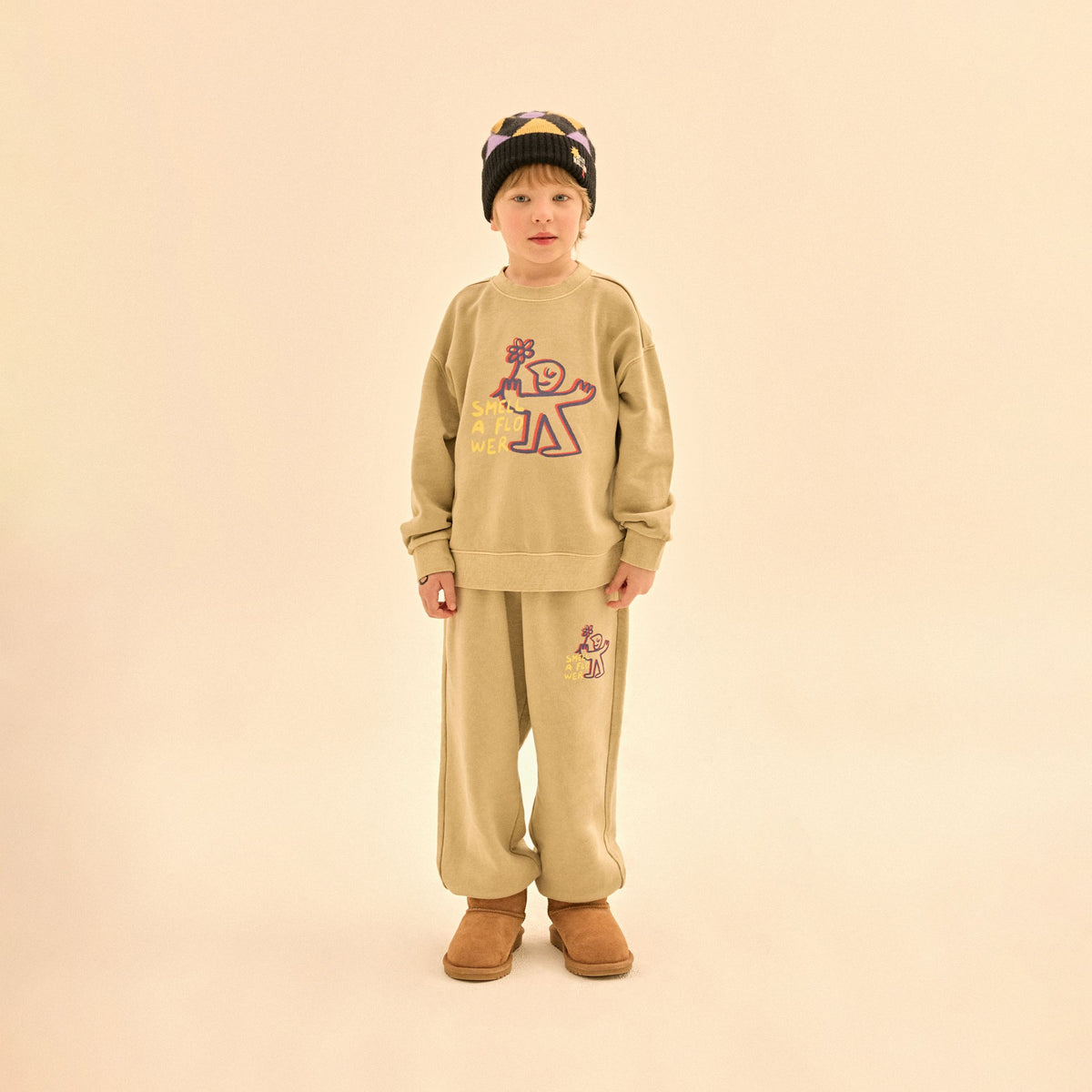 Boys & Girls Light Khaki Printed Cotton Trousers