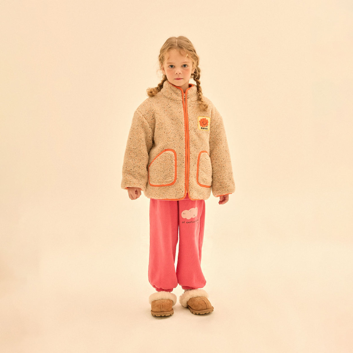 Boys & Girls Beige Fleece Padded Jacket