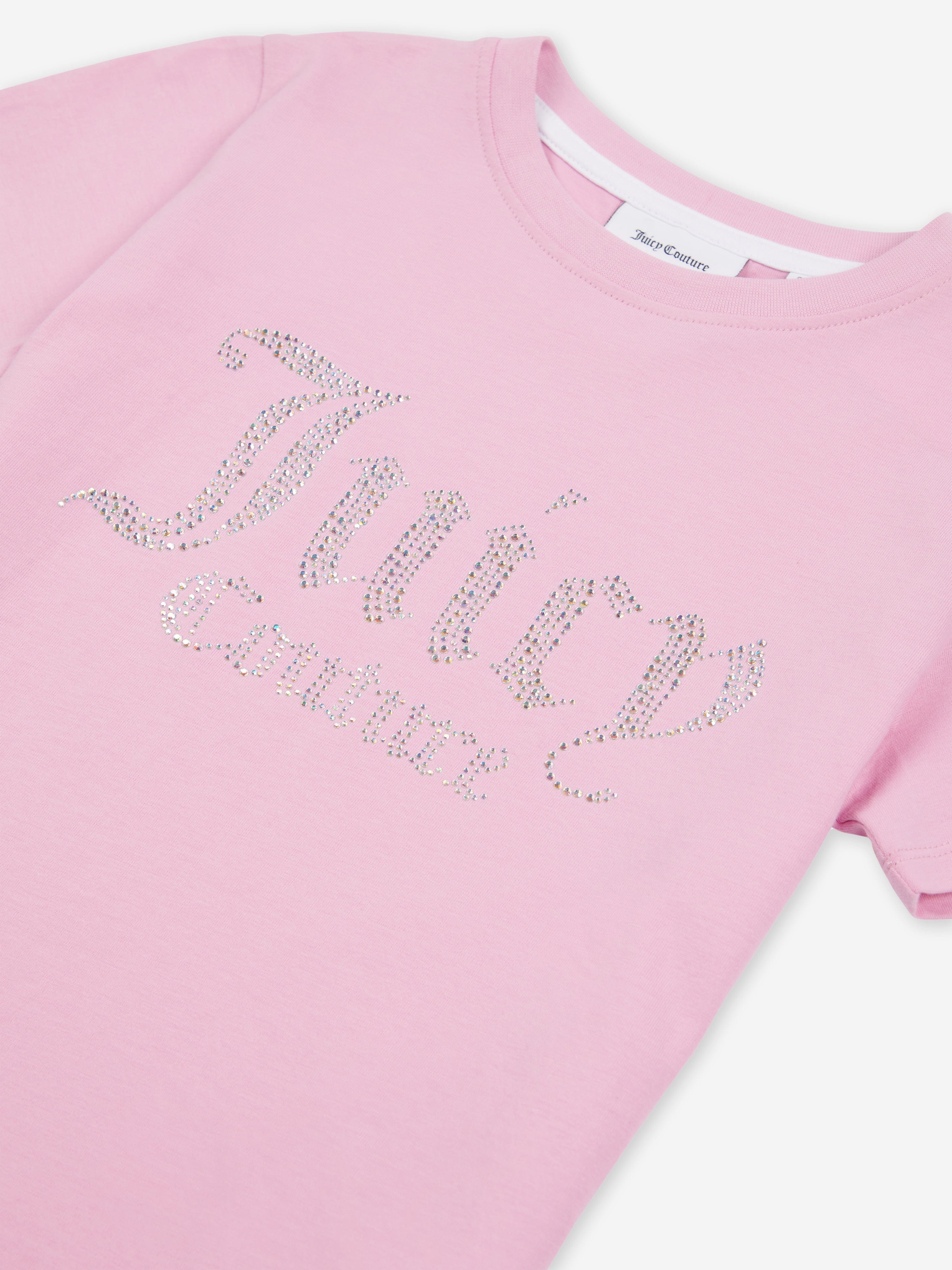 Juicy Couture Girls Diamante Logo Fitted T-Shirt in Pink