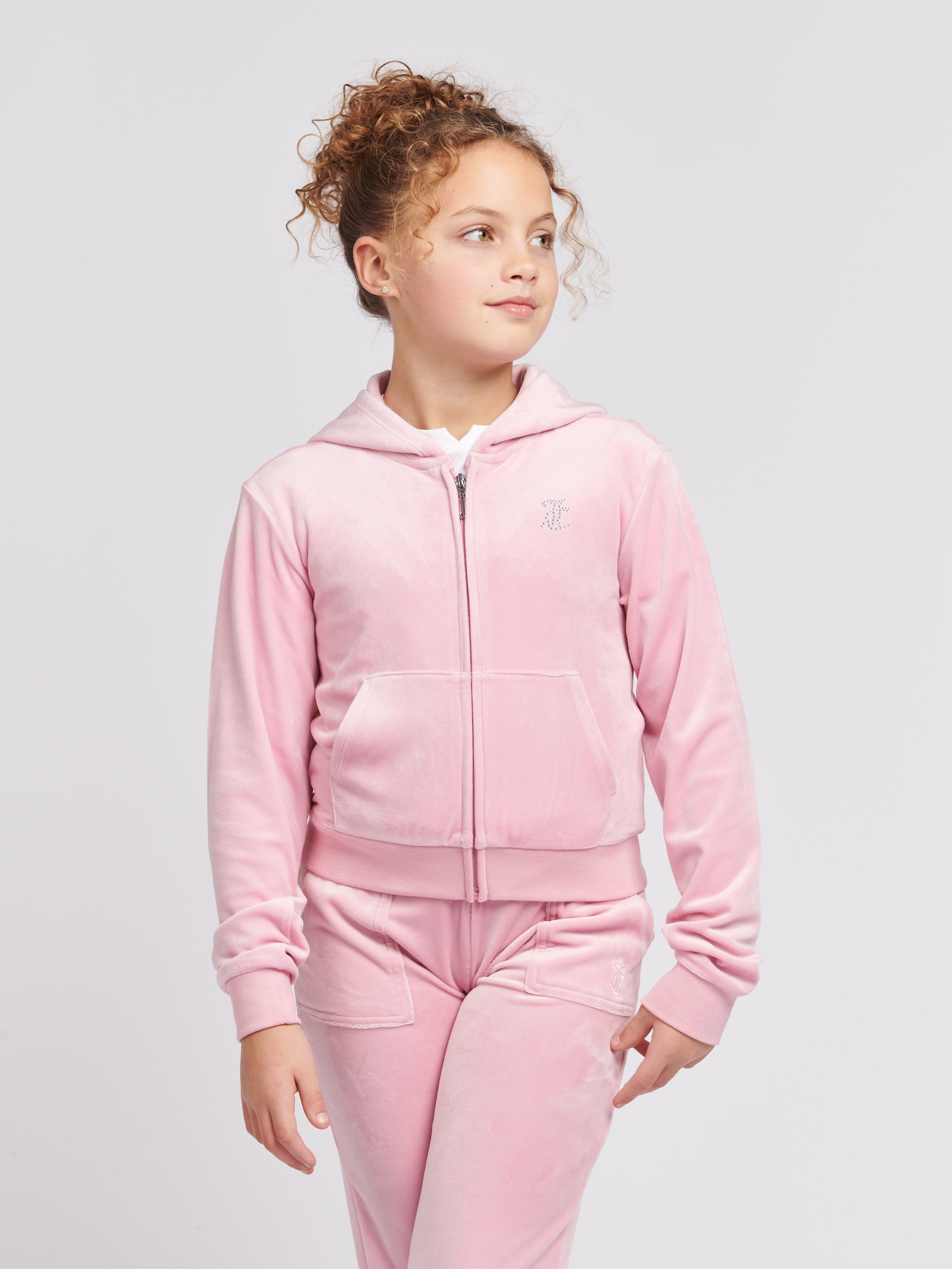 Juicy Couture Girls Diamante Logo Zip Up Top in Pink
