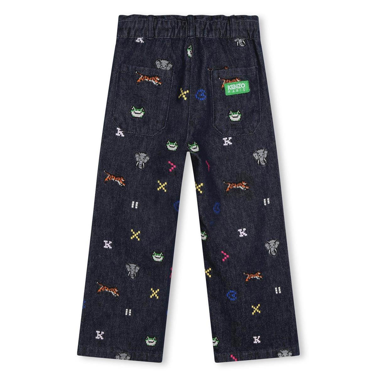 Girls Black Embroidered Denim Trousers