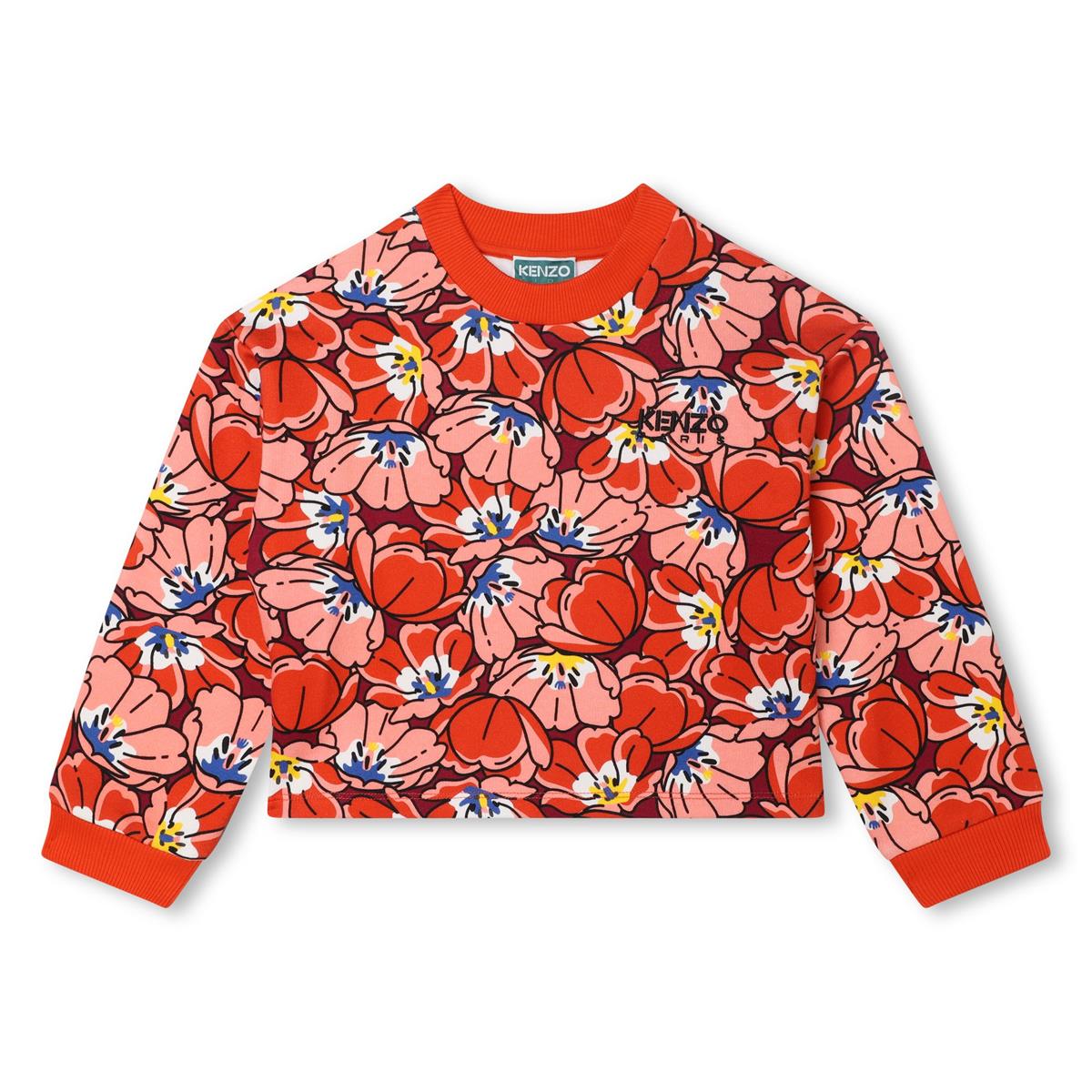 Girls Red Flower Cotton Sweatshirt