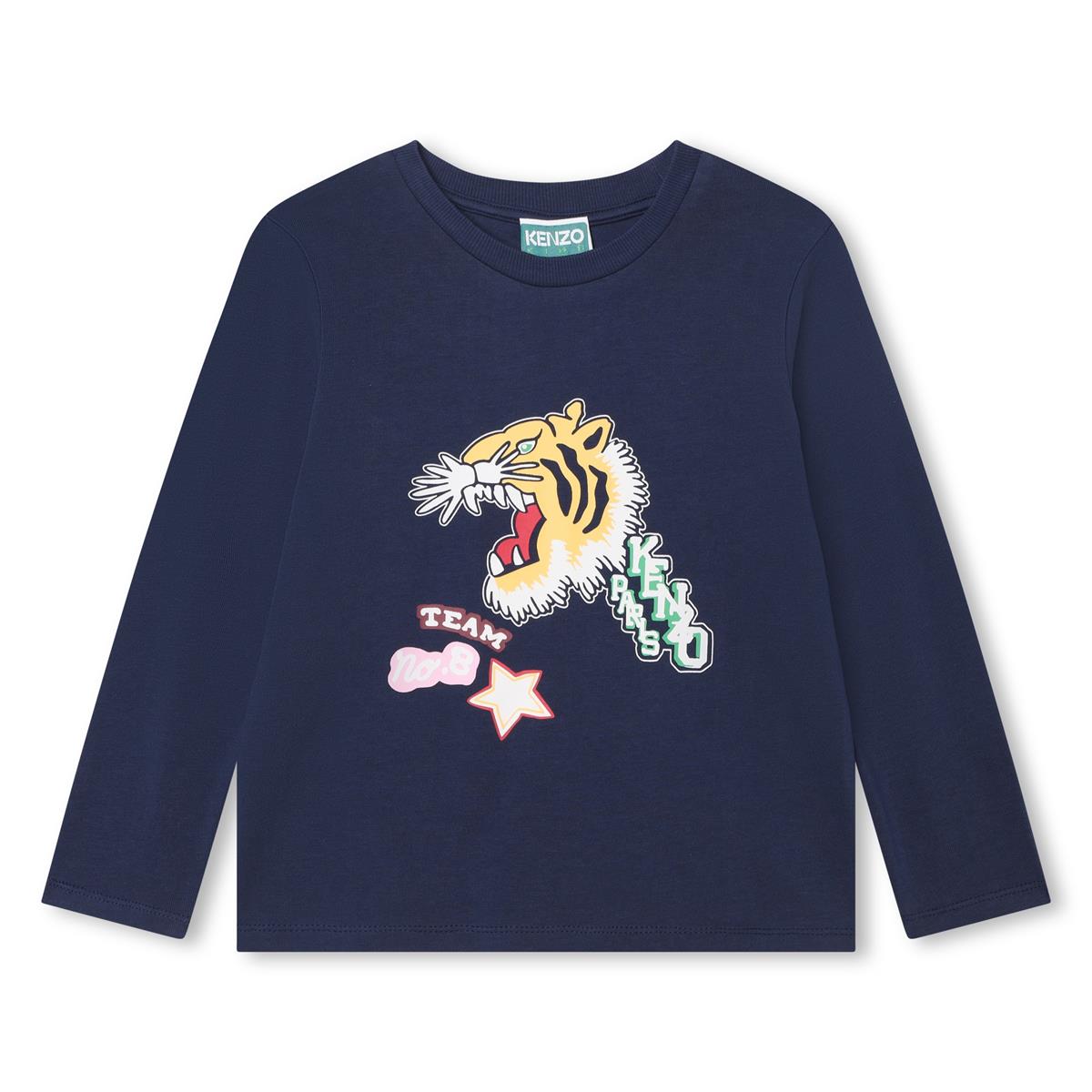 Girls Blue Printed Cotton T-Shirt