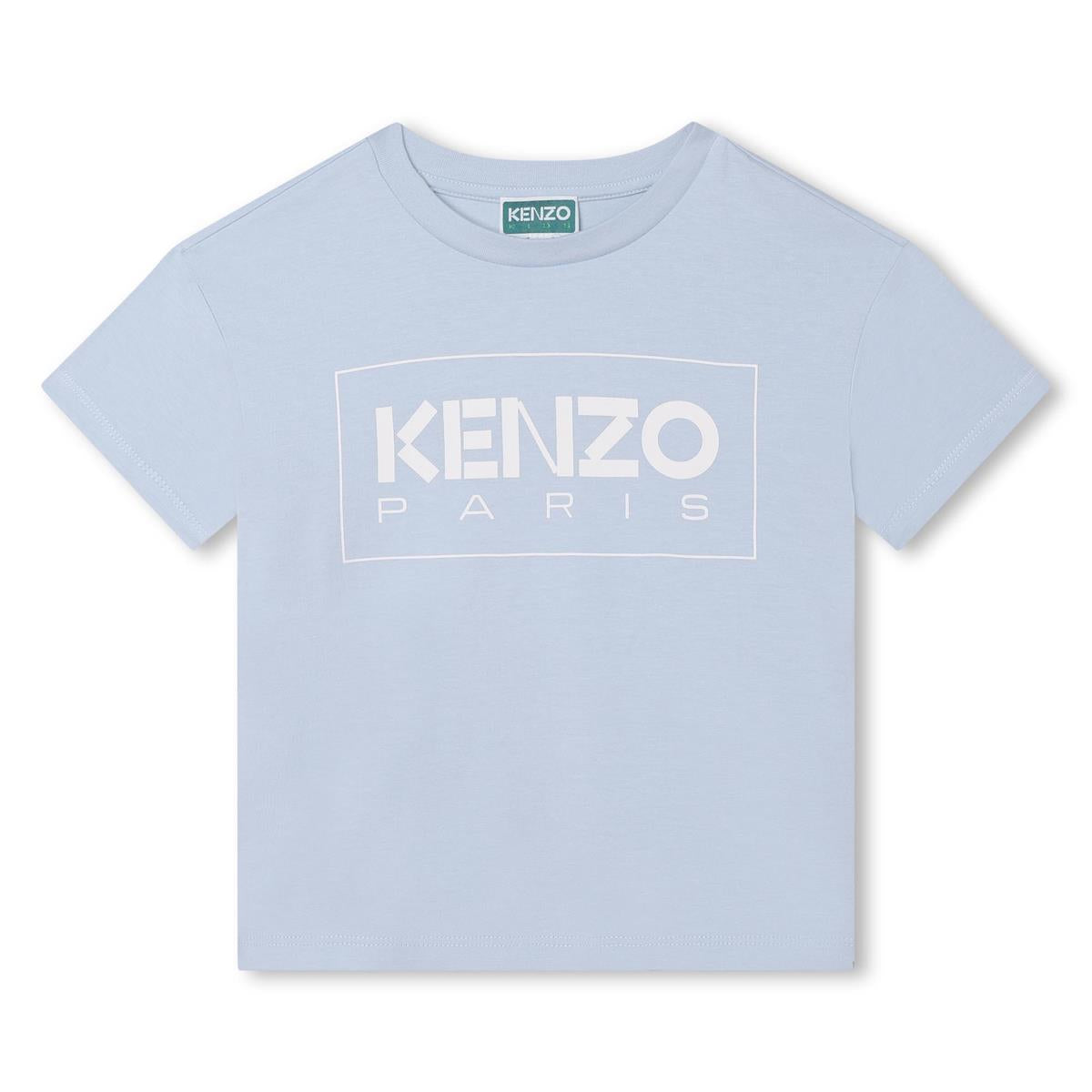 Girls Light Blue Logo Cotton T-Shirt