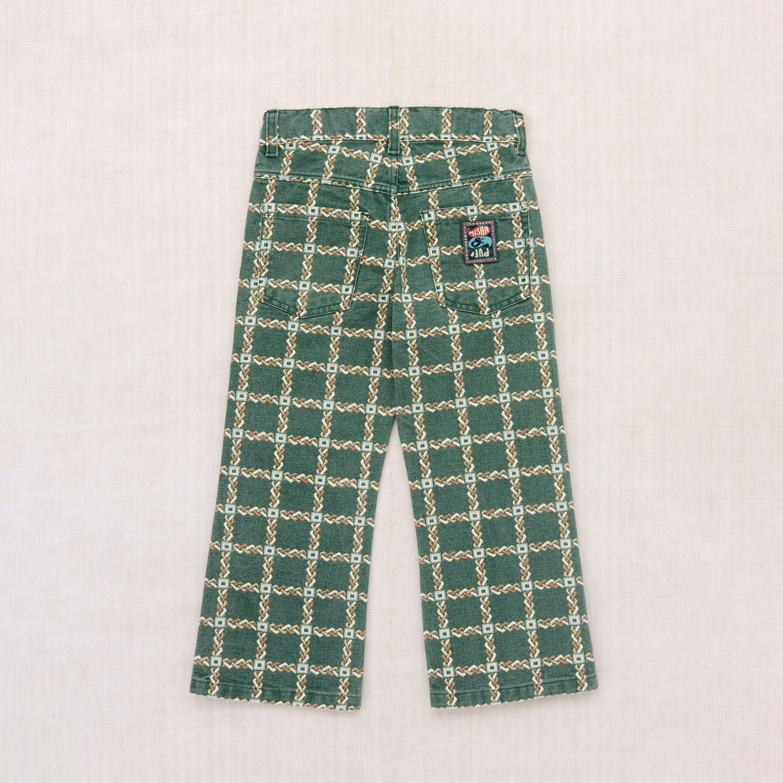Boys & Girls Green Check Cotton Trousers