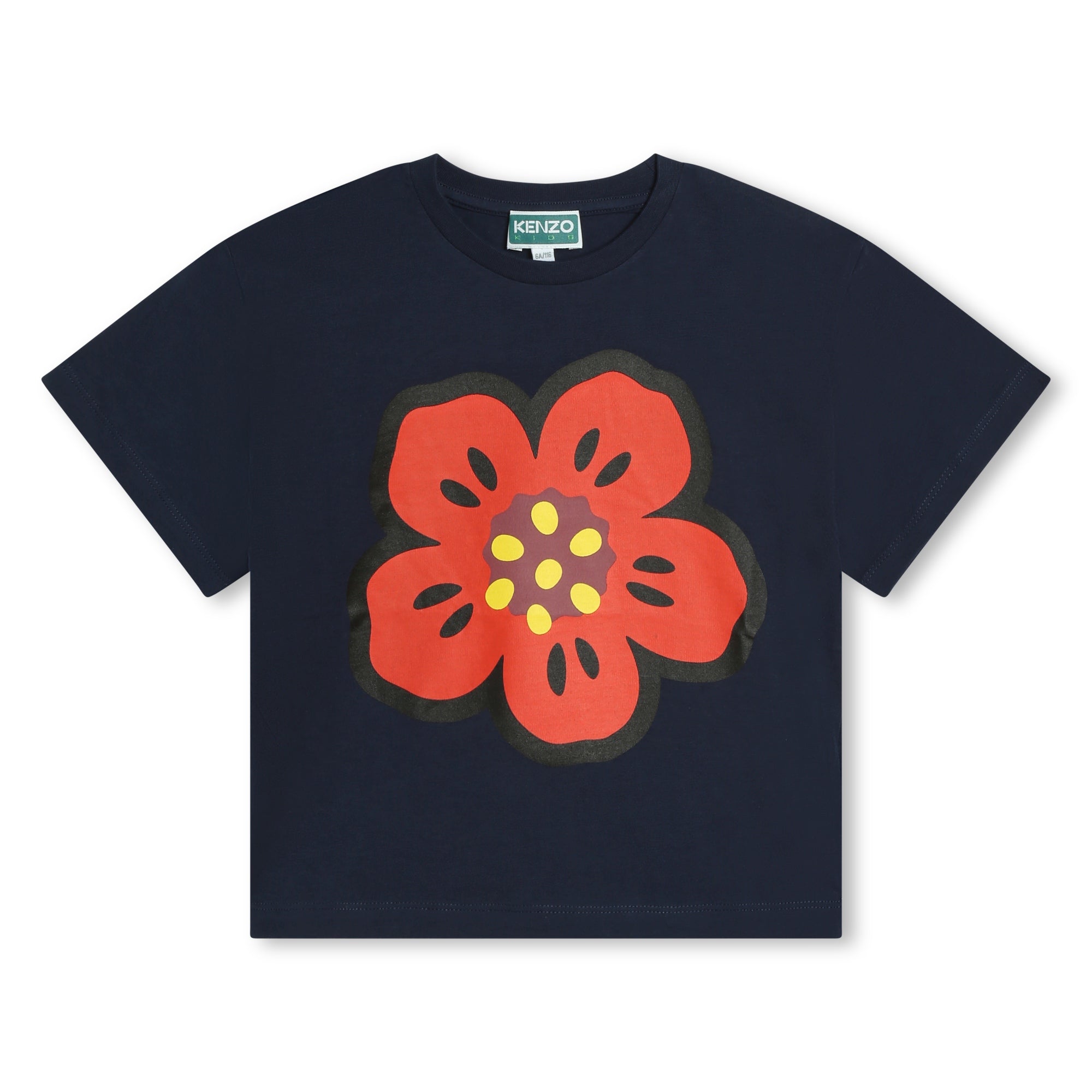 Girls Navy Printed Cotton T-Shirt