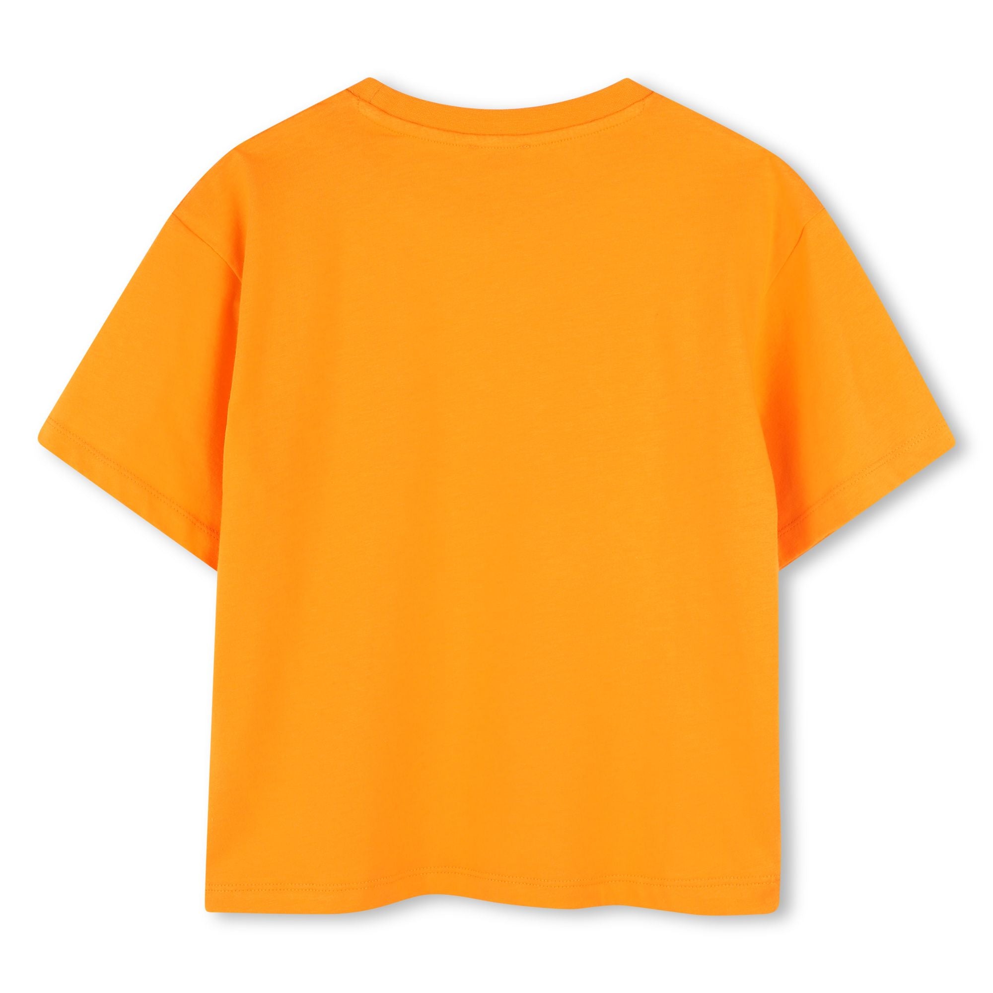 Girls Orange Print Logo Cotton T-Shirt