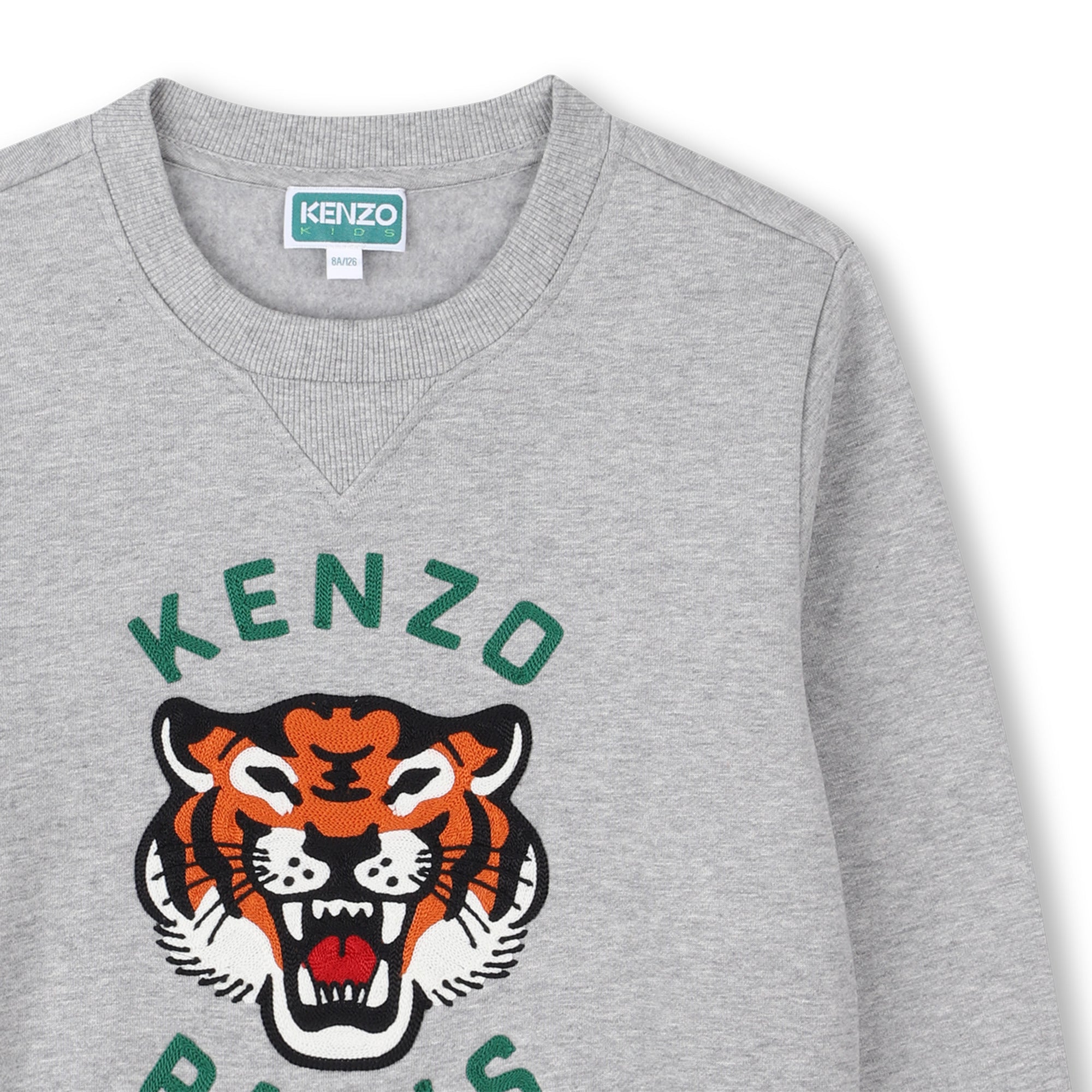 Boys Grey Embroidered Tiger Cotton Sweatshirt