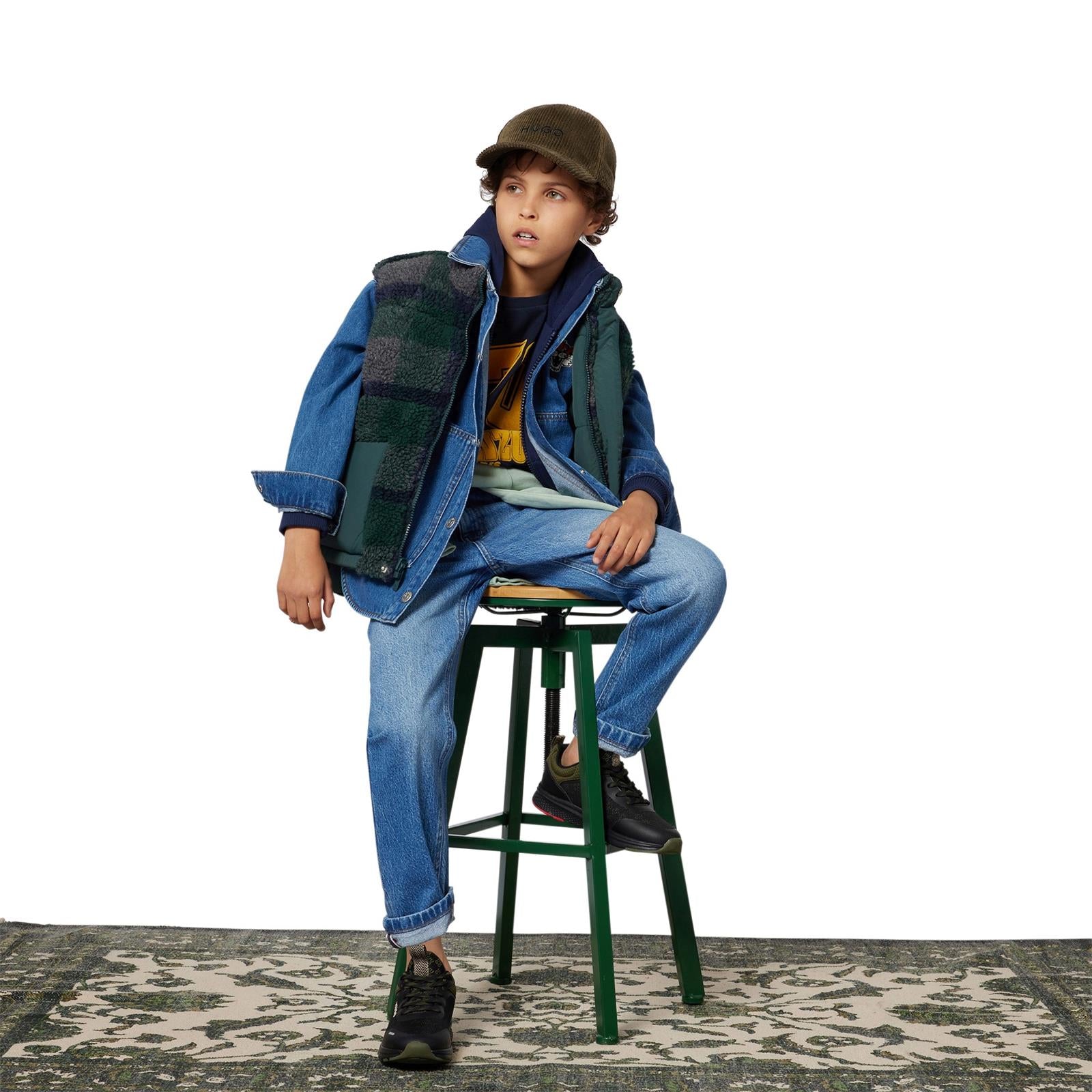 Boys Dark Blue Printed Cotton T-Shirt