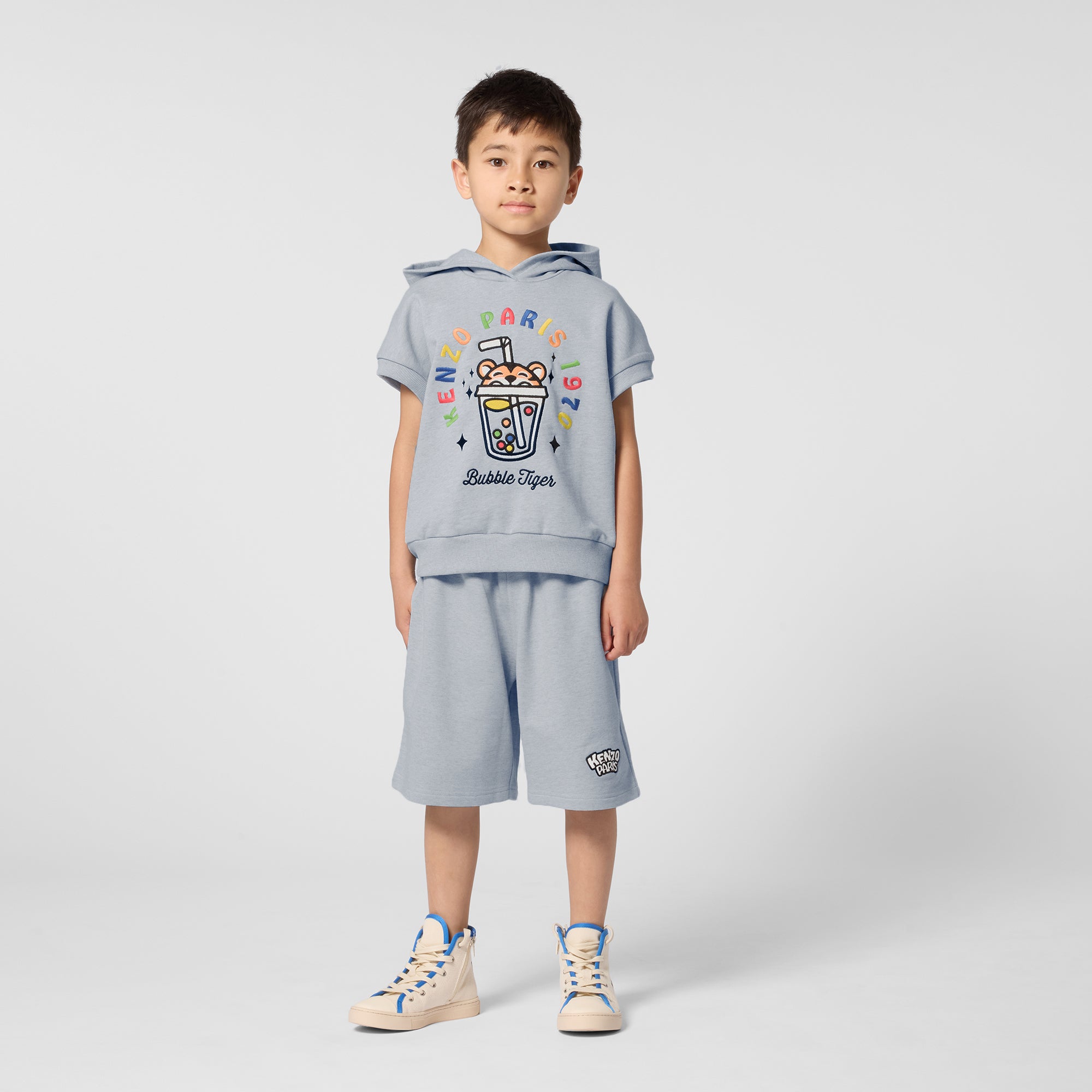 Boys Grey Blue Cotton Shorts