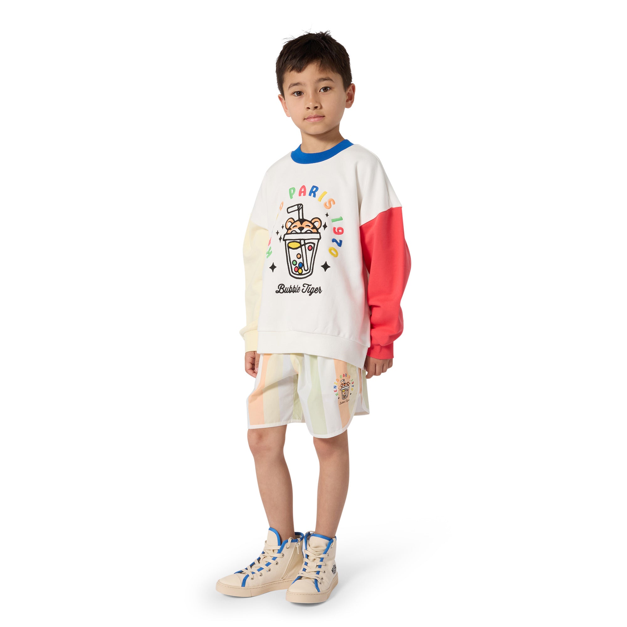 Boys White Embroidered Bubble Tiger Cotton Sweatshirt