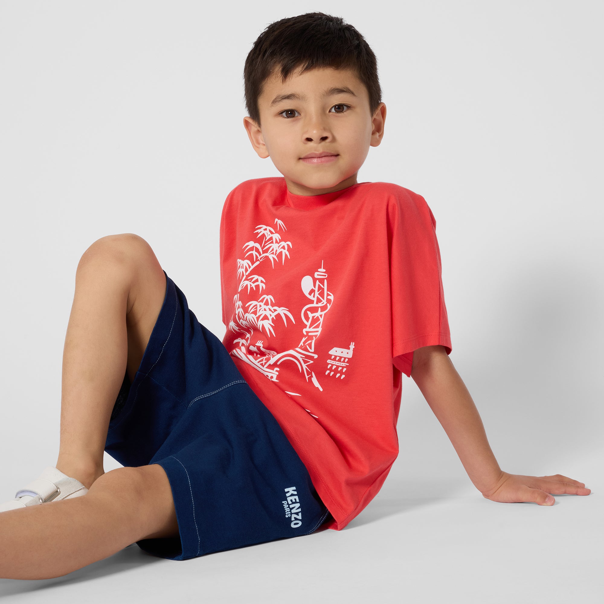 Boys & Girls Red Printed Cotton T-Shirt