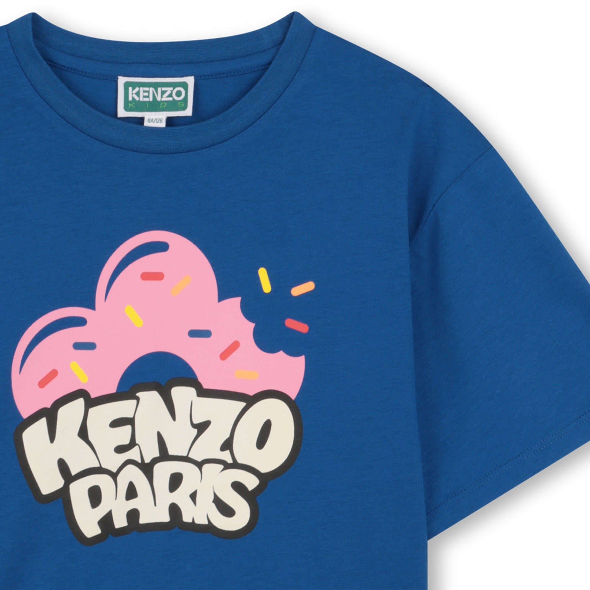 Girls Blue Donut Printed Cotton T-Shirt