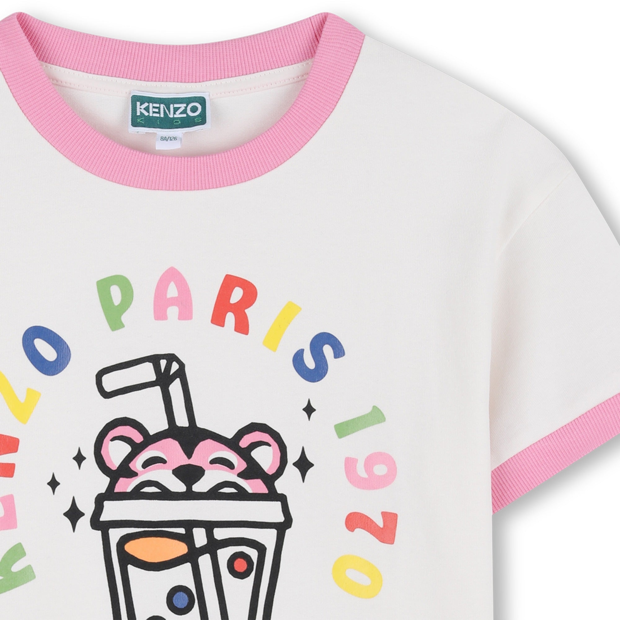 Girls White Bubble Tiger Printed Cotton T-Shirt