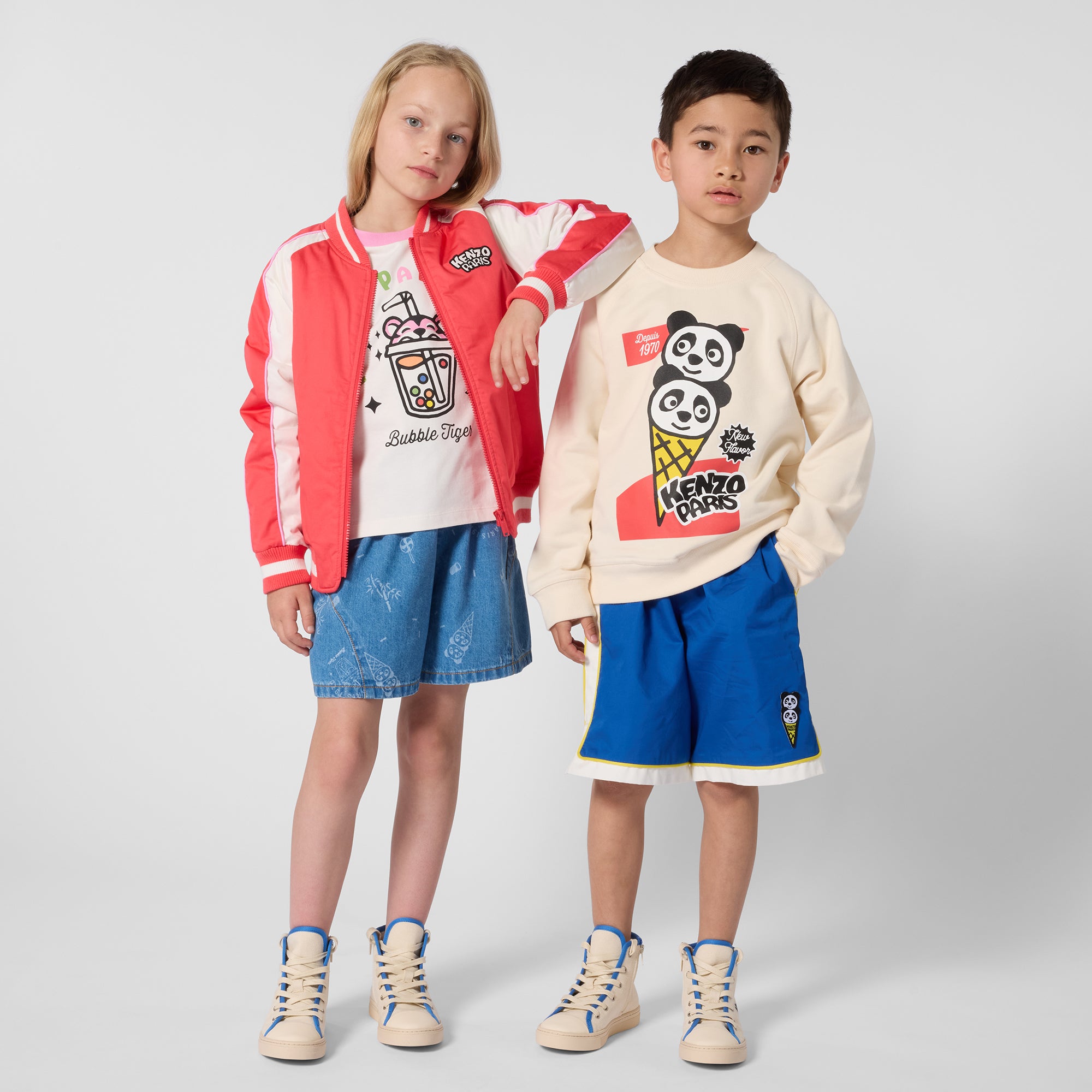 Girls White Bubble Tiger Printed Cotton T-Shirt