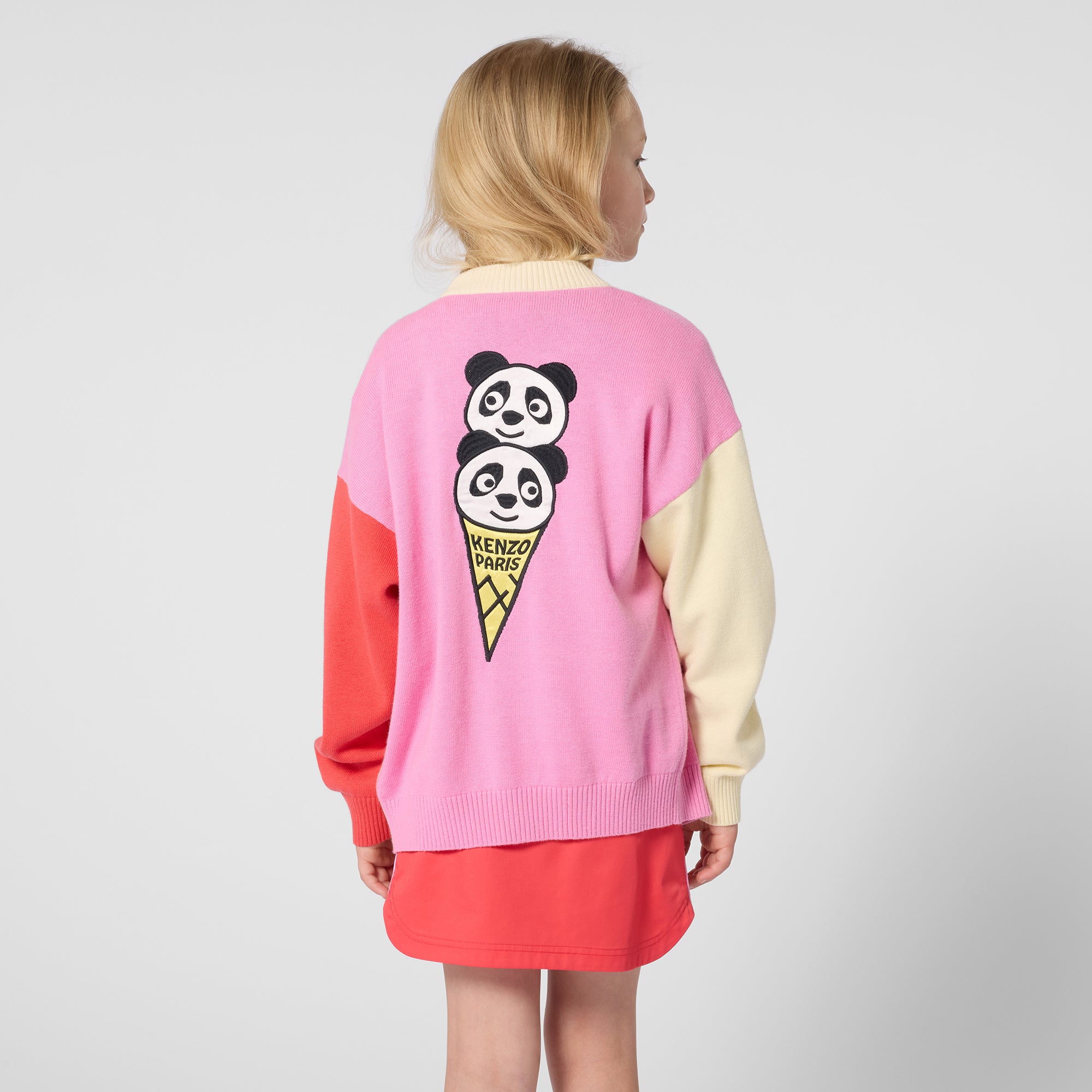 Girls Multicolor Panada Ice Cream Embroidered Cotton Knit Cardigan