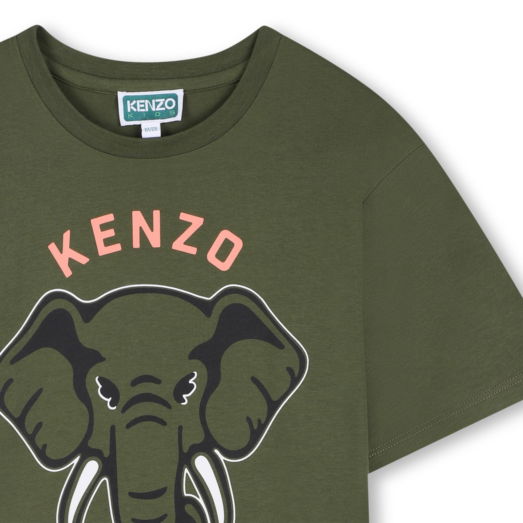 Girls Green Elephant Printed Cotton T-Shirt