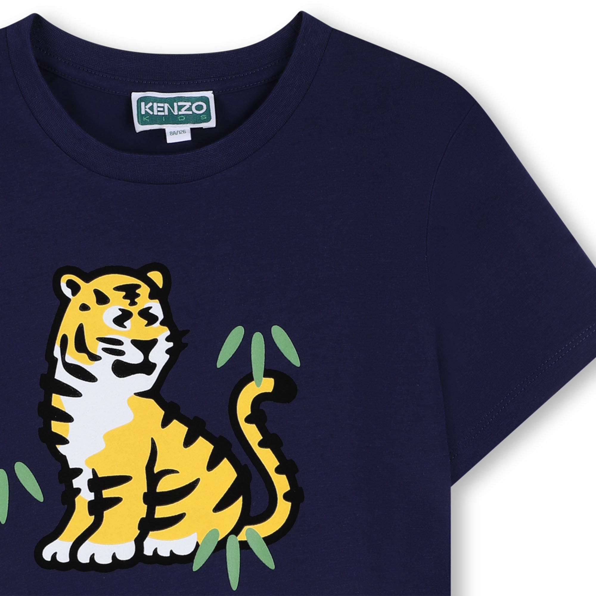 Girls Dark Blue Tiger Printed Cotton T-Shirt