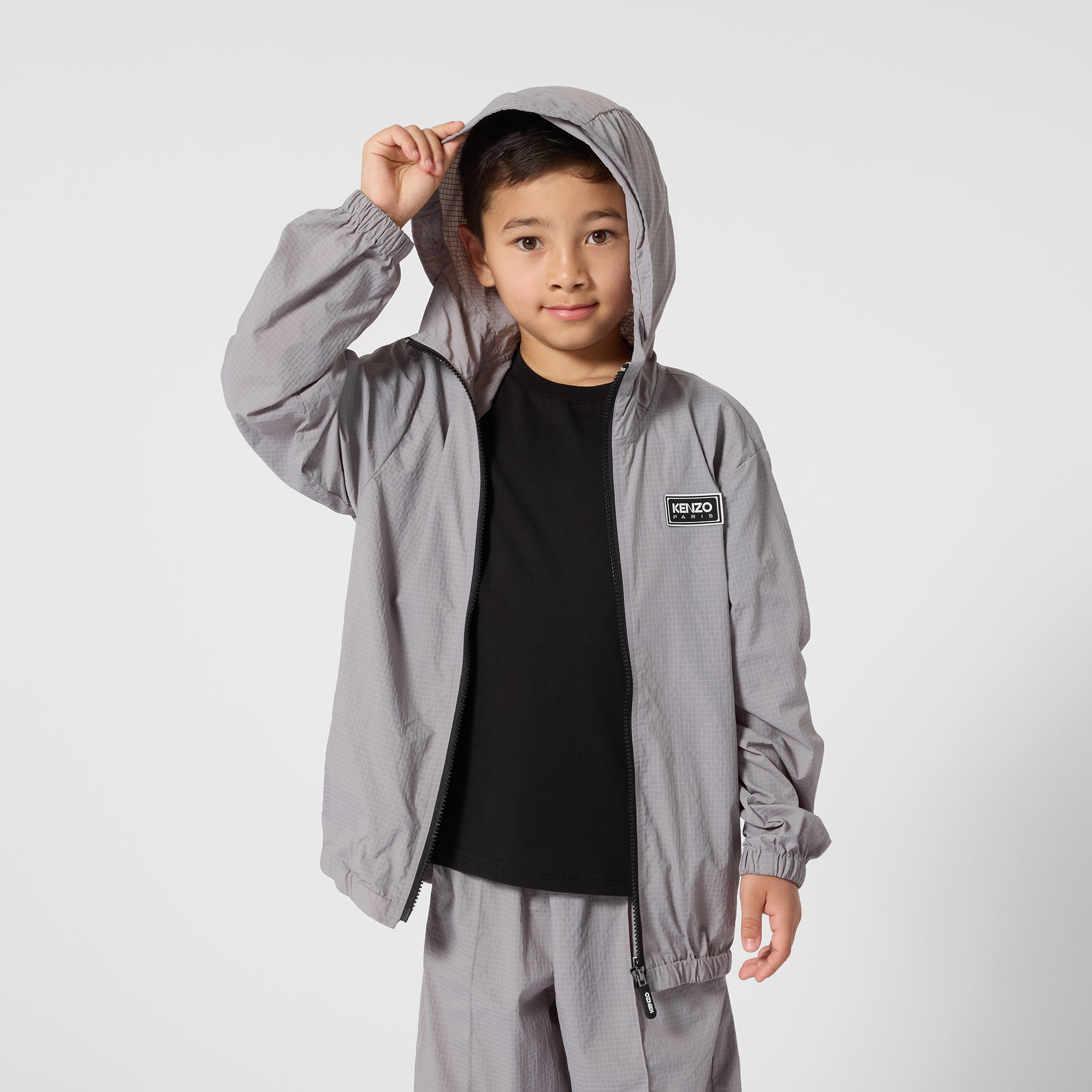 Boys Grey Check Hooded Jacket