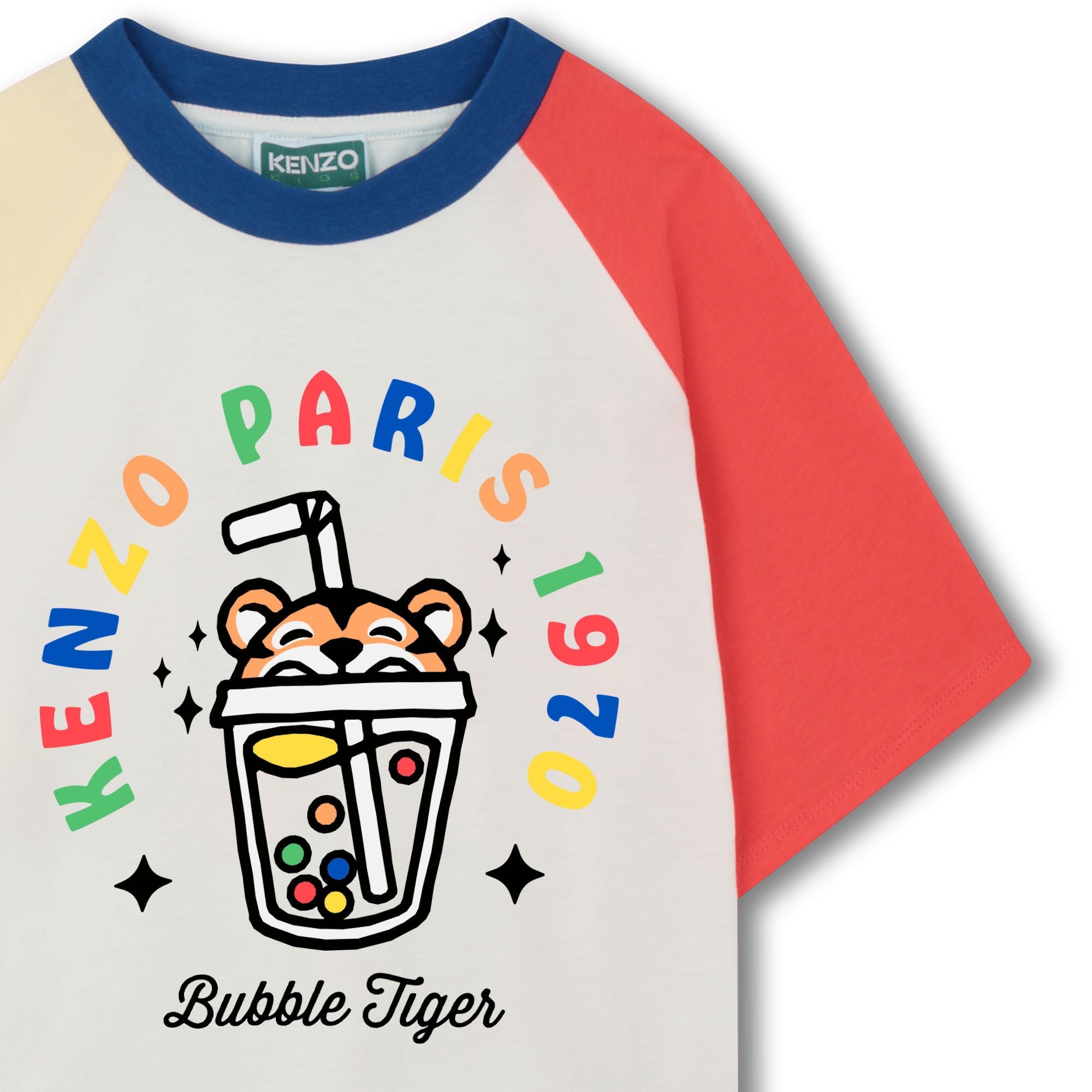 Boys White Bubble Tiger Printed Cotton T-Shirt