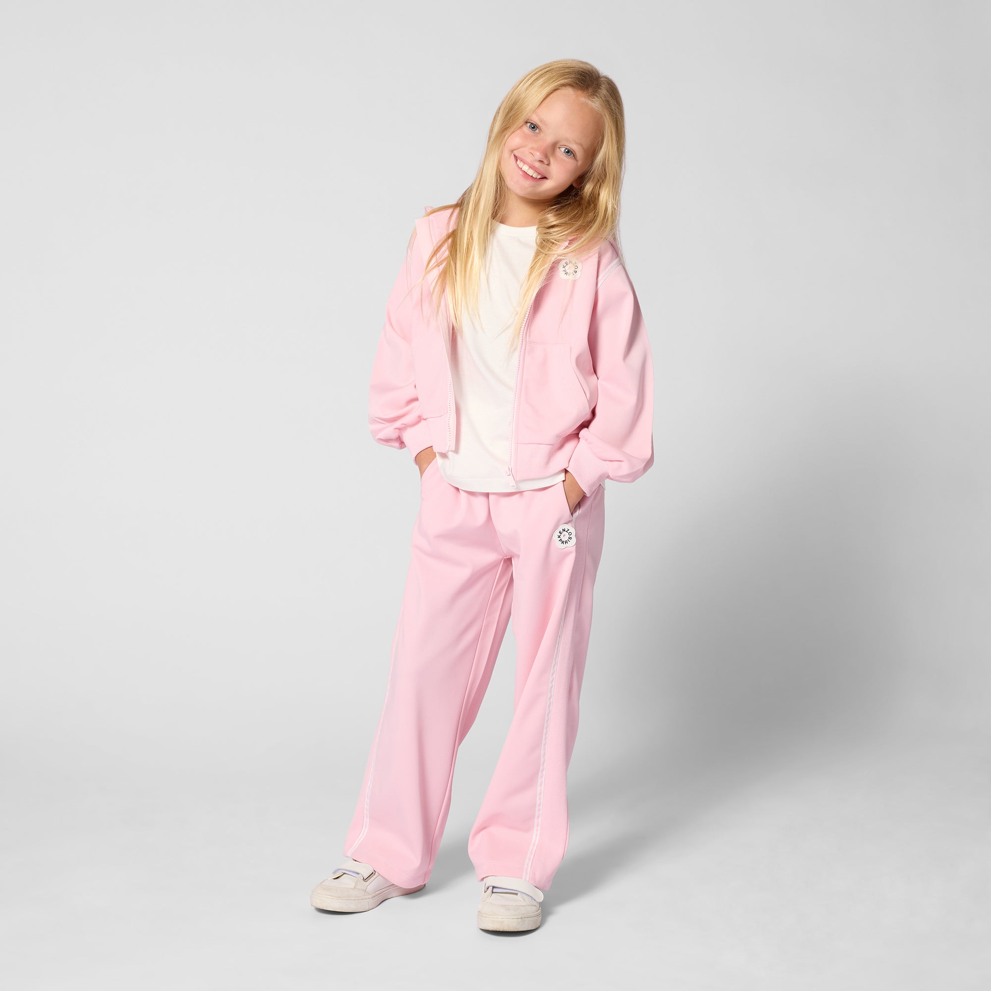 Girls Pink Cotton Zip-Up Top