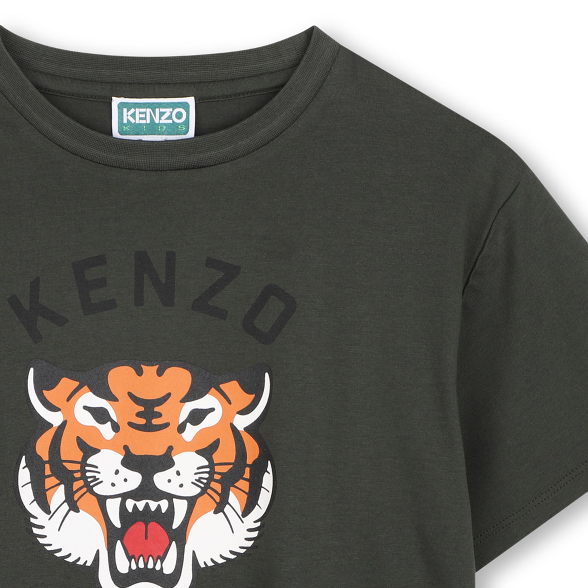 Boys & Girls Grey Green Tiger Printed Cotton T-Shirt