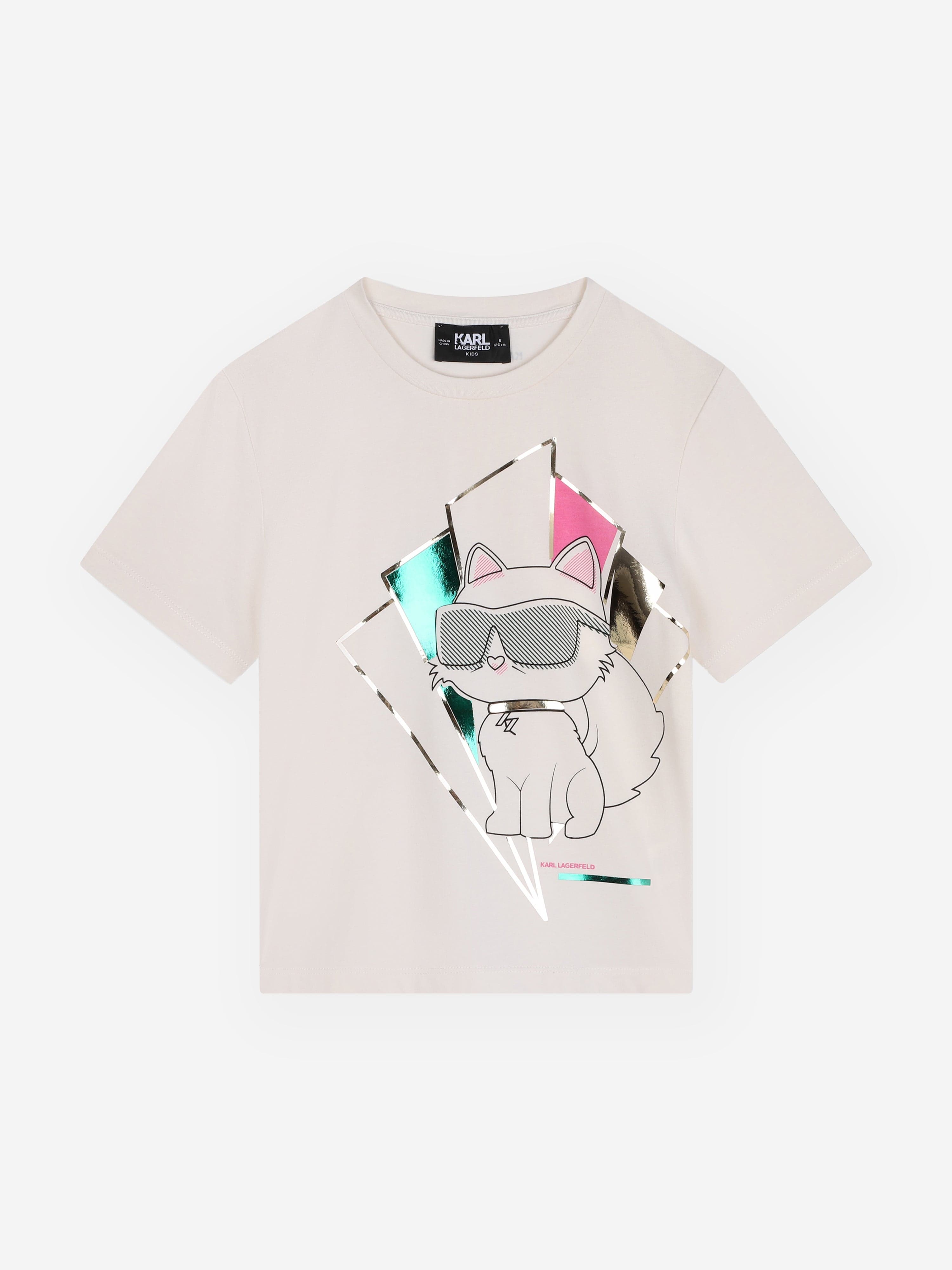 Karl Lagerfeld Girls Choupette Print T-Shirt in Ivory