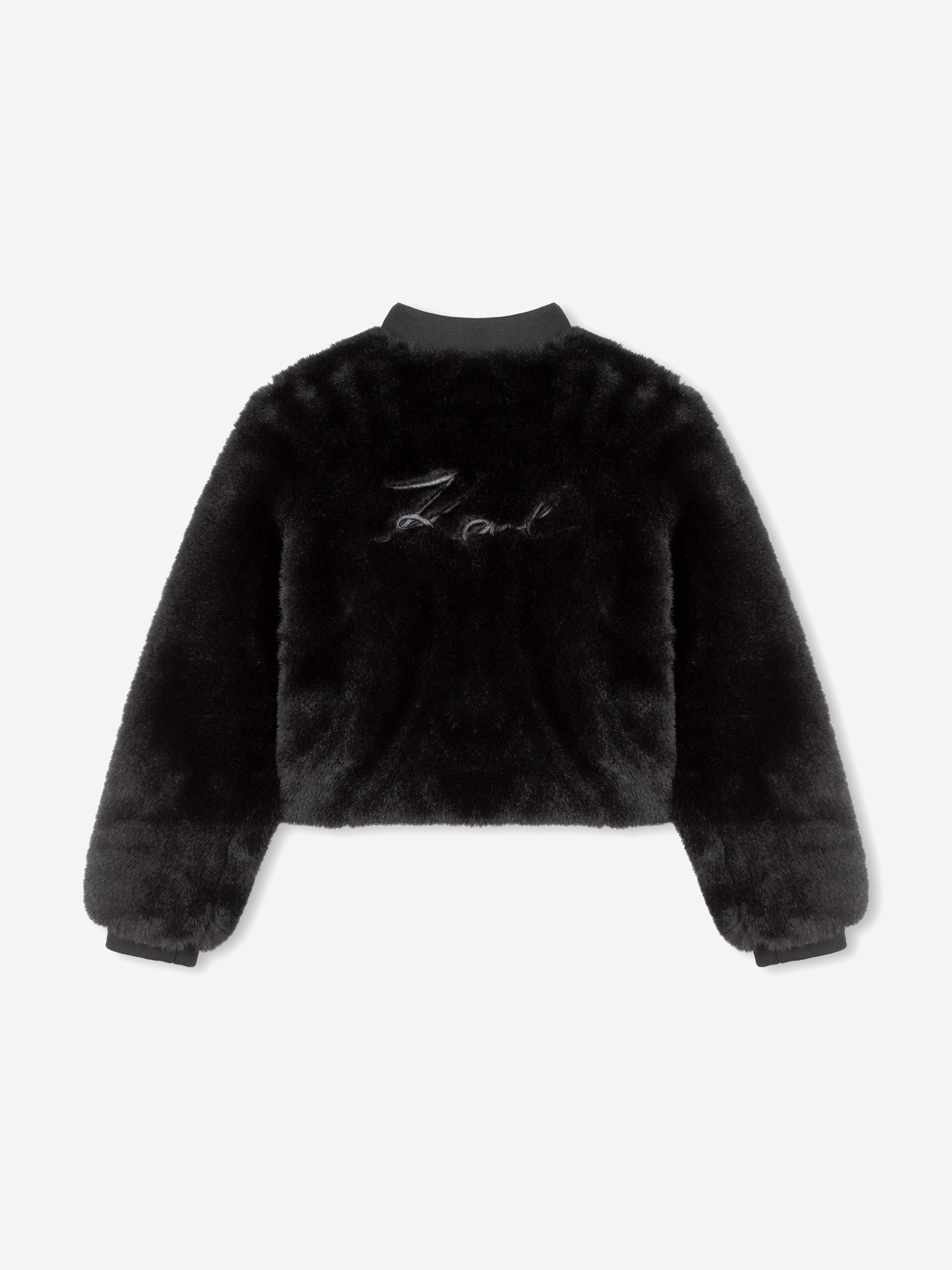 Karl Lagerfeld Girls Faux Fur Jacket in Black