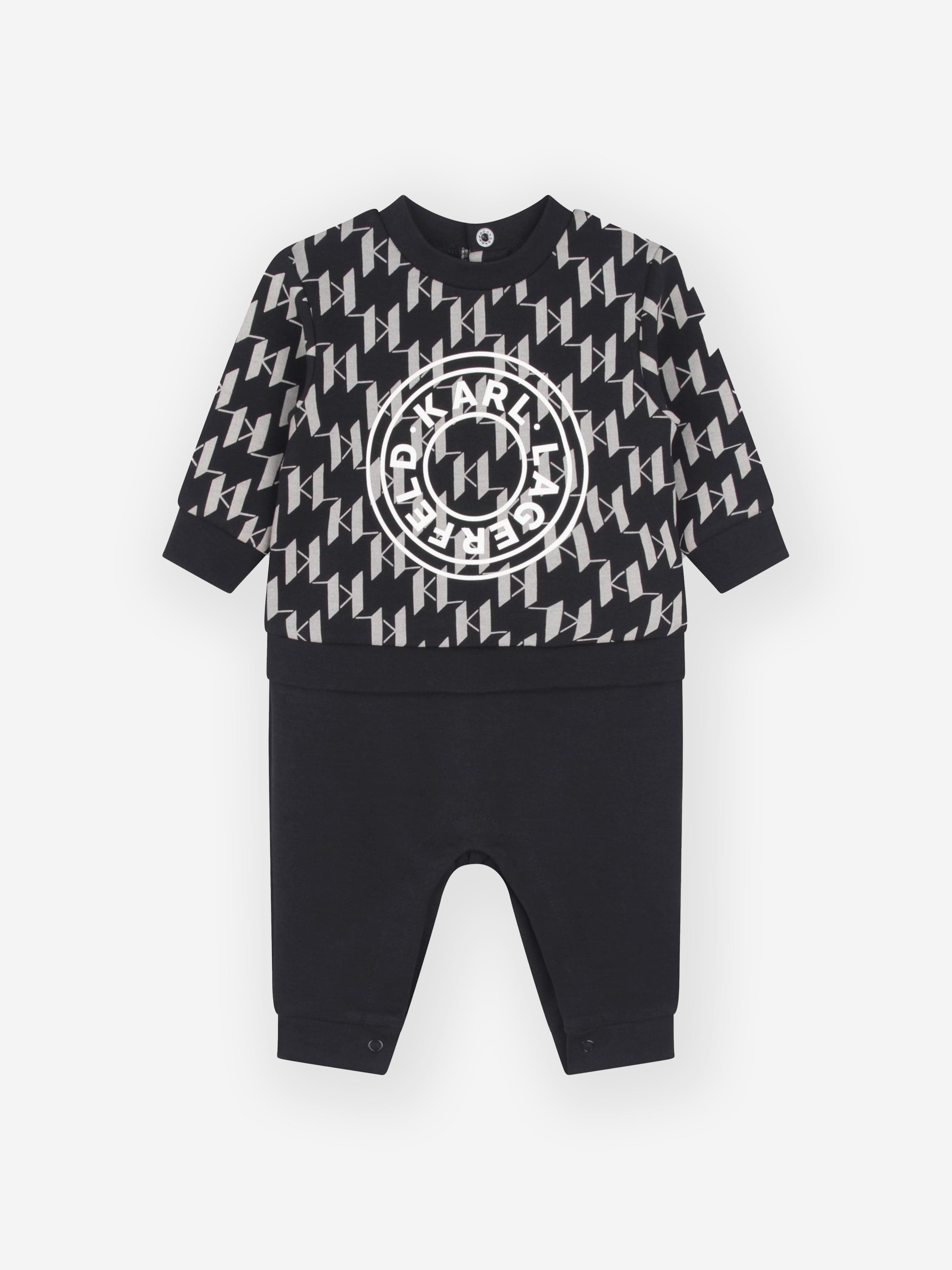 Karl Lagerfeld Baby Boys Logo Print Romper in Black