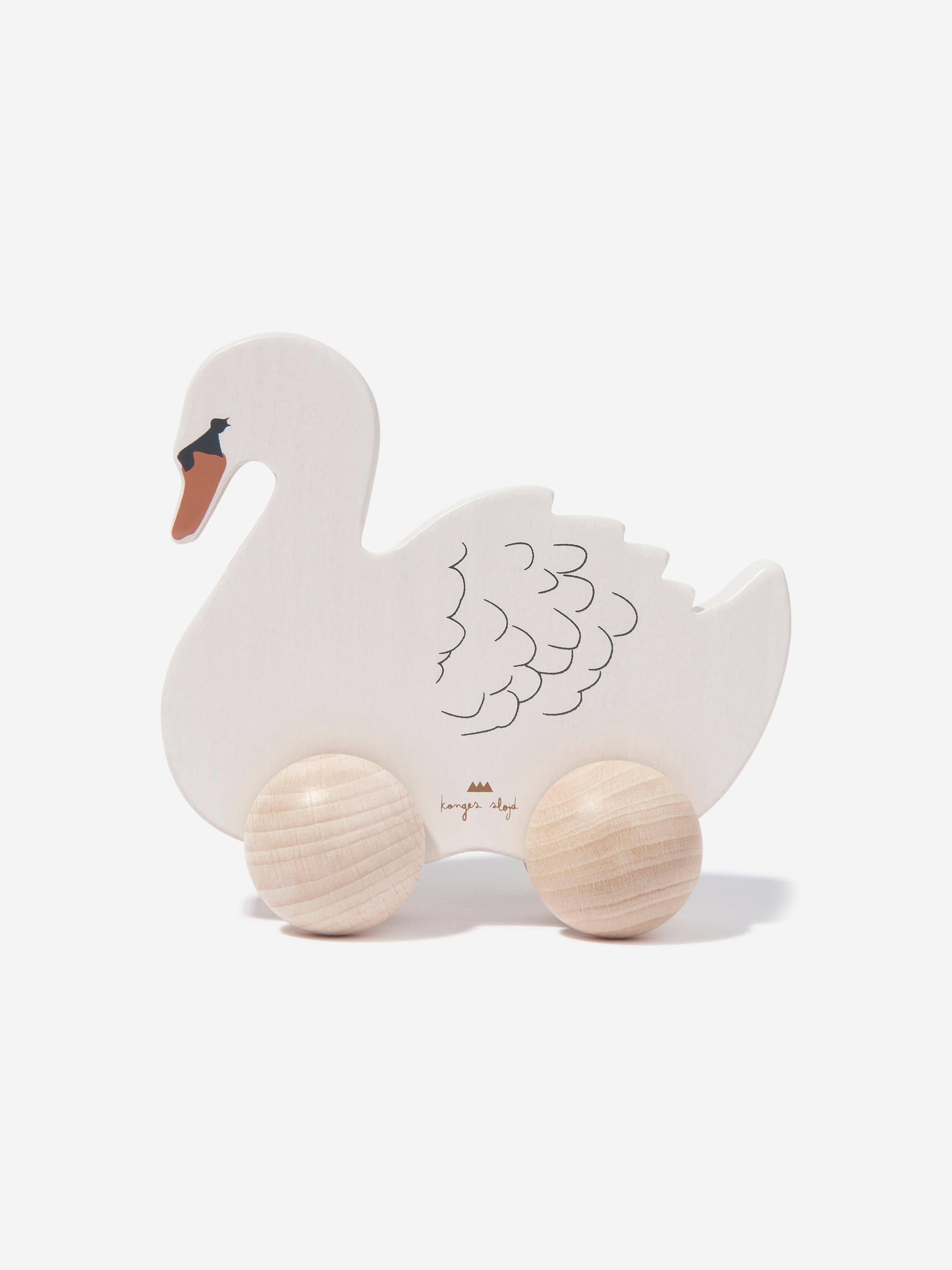 Konges Sløjd Baby Rolling Swan Wooden Toy in Ivory