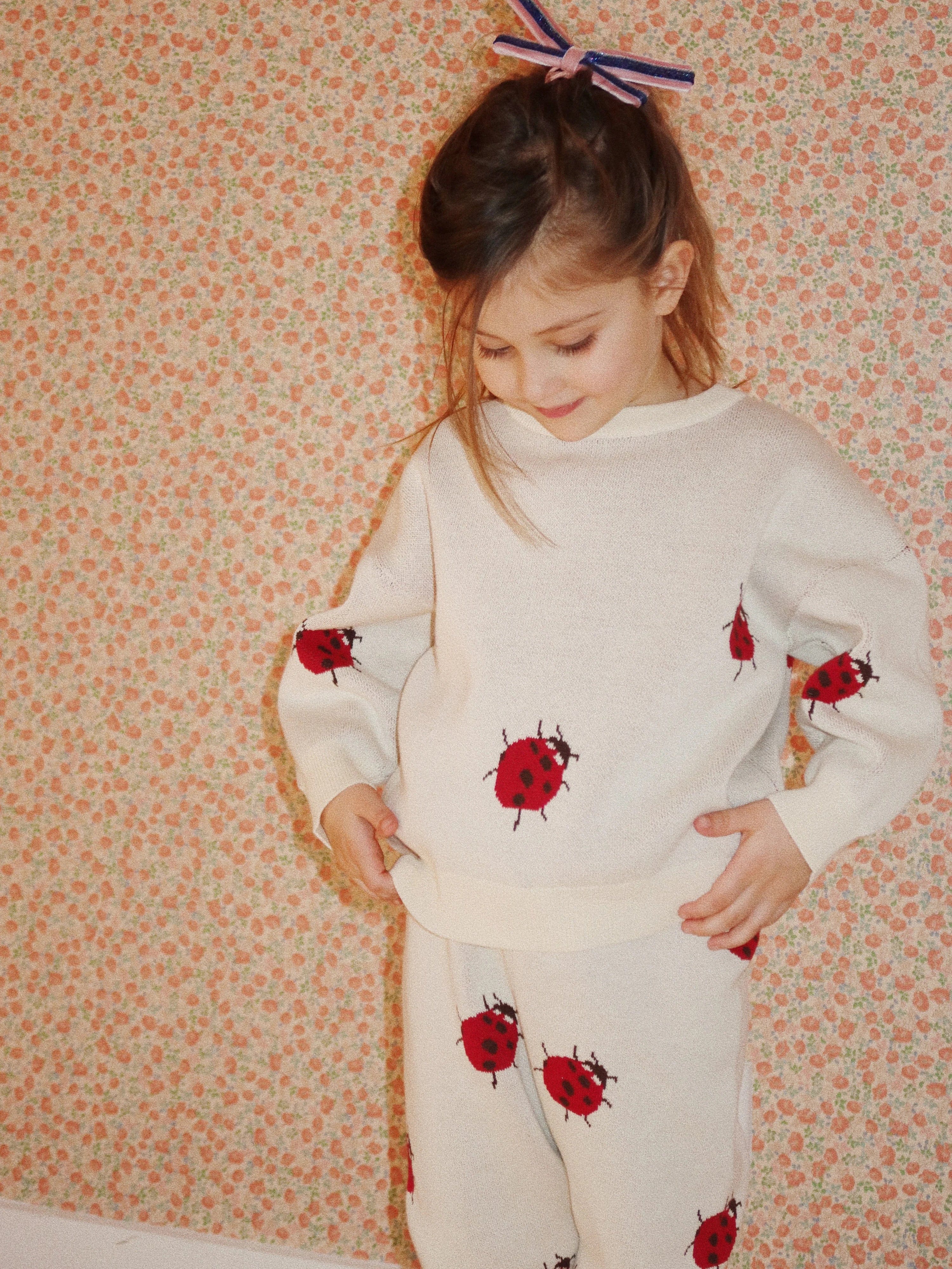 Girls Lapis Ladybug Knit Jumper in Ivory