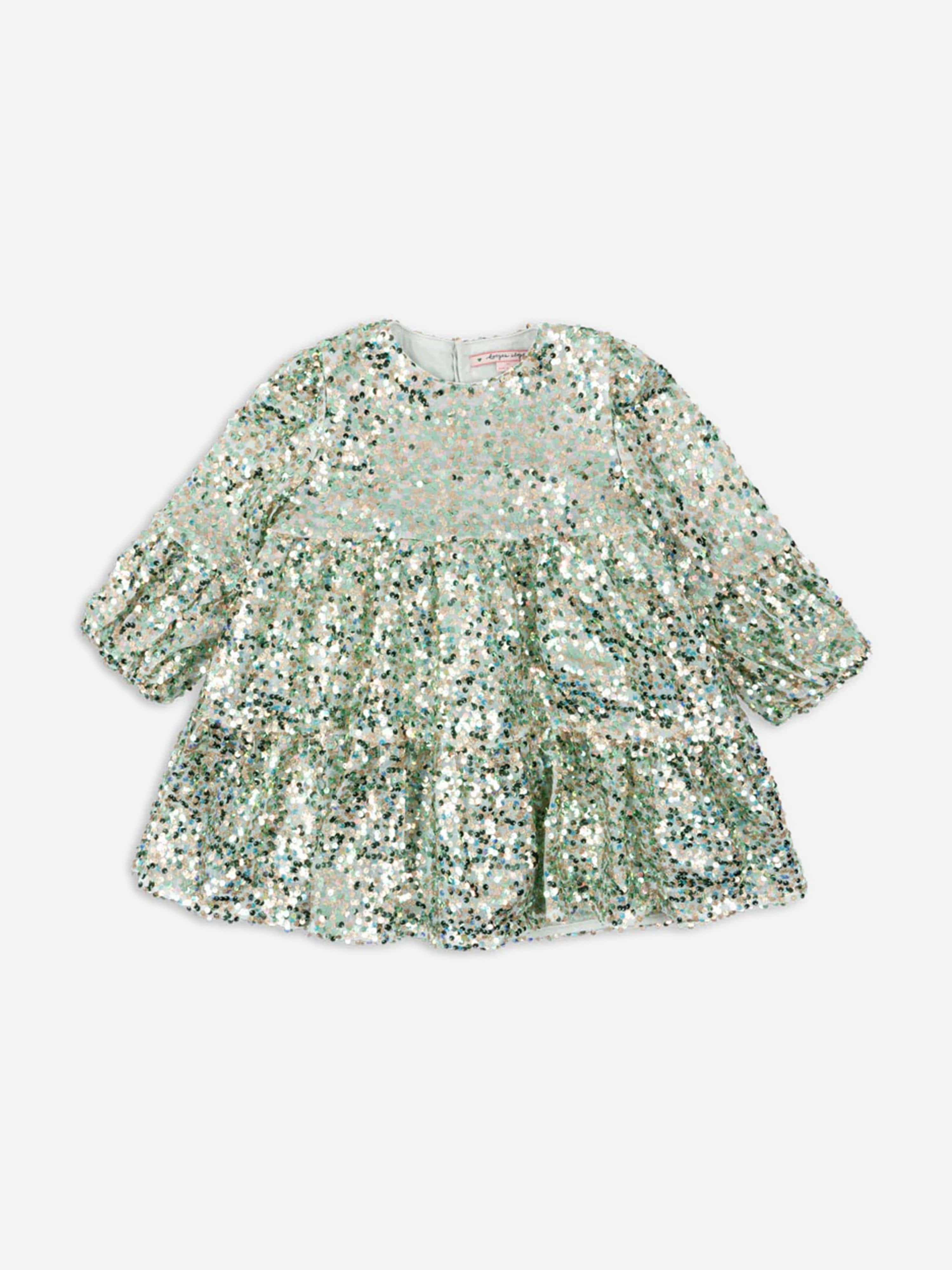 Girls Lila Sequins Dress in Green