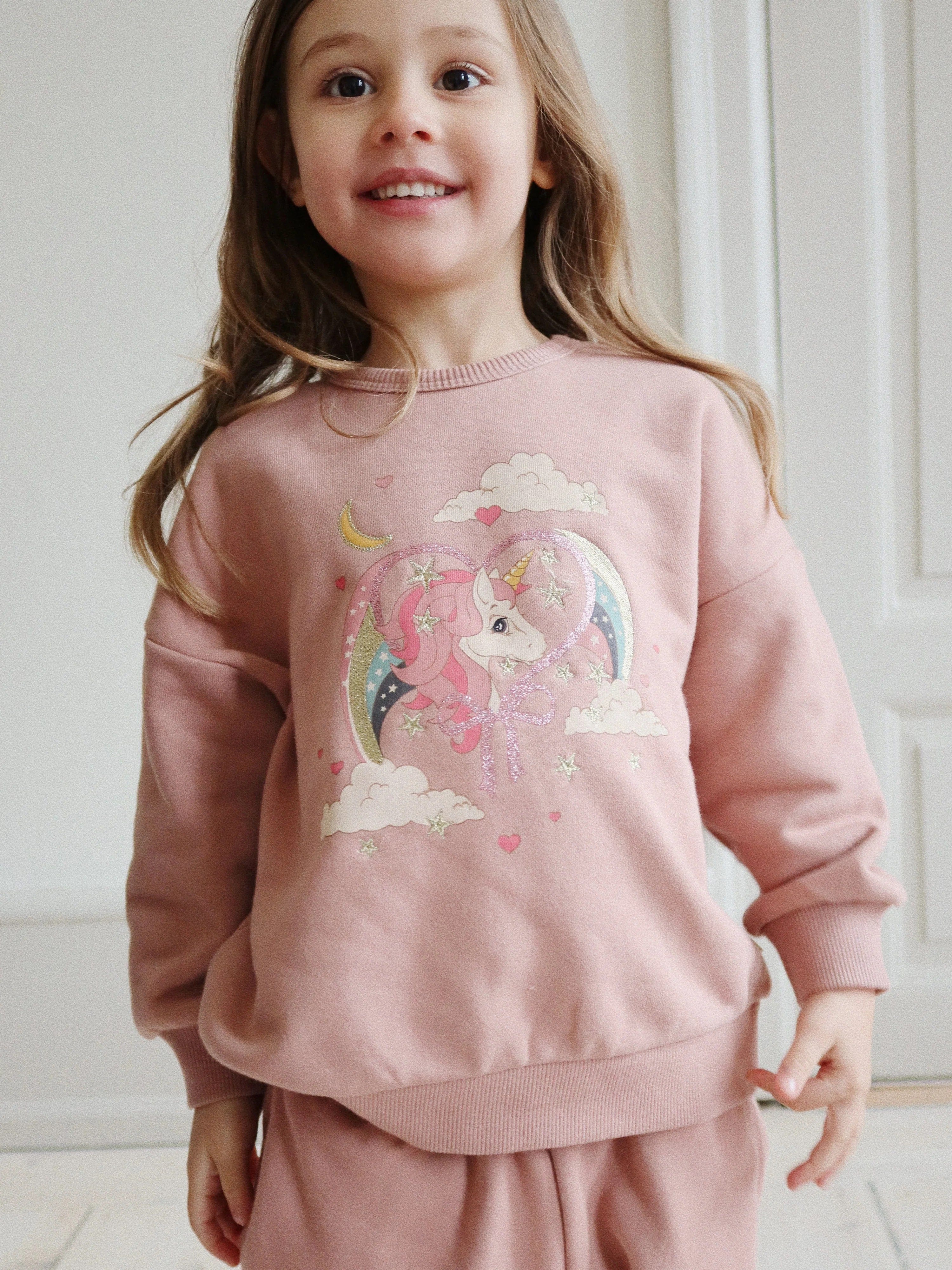 Girls Lou Glitter Sweatshirt in Pink
