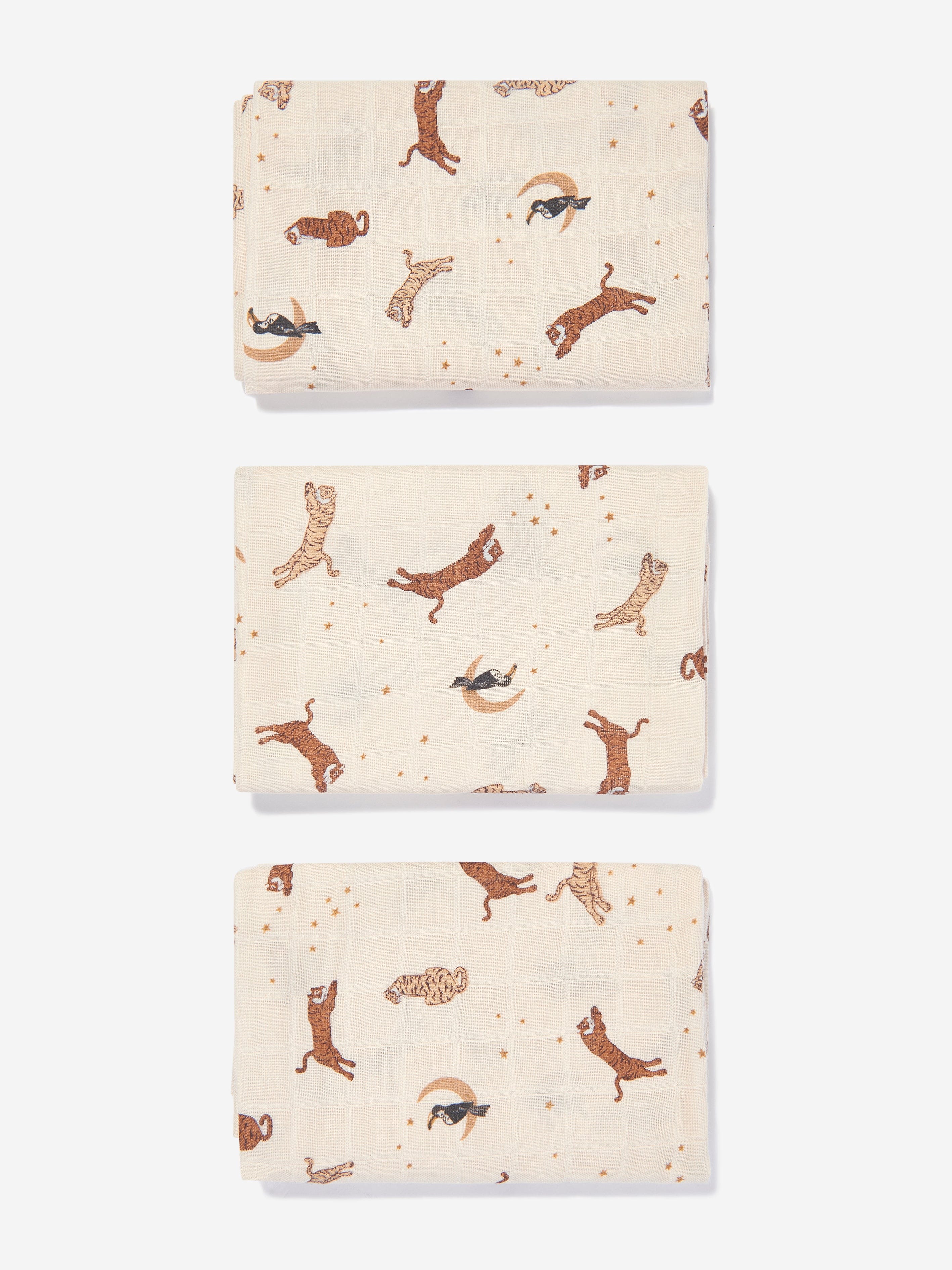 Konges Sløjd Baby 3 Pack Muslin Cloth Set in Beige (65cm)