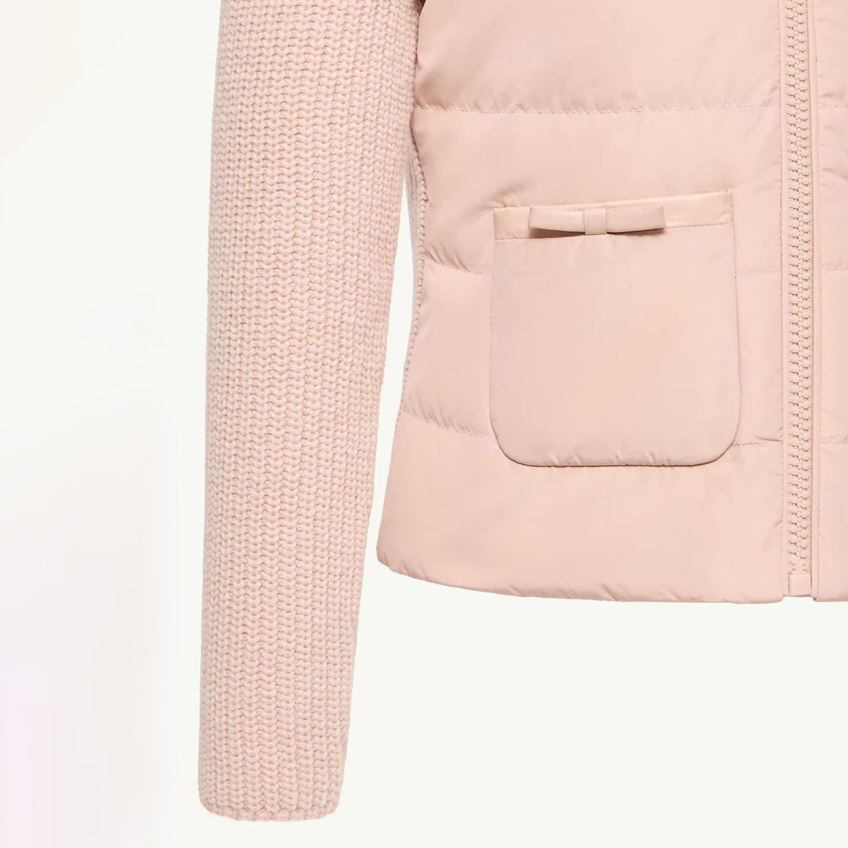 Girls Light Pink Padded Down Zip-Up Top